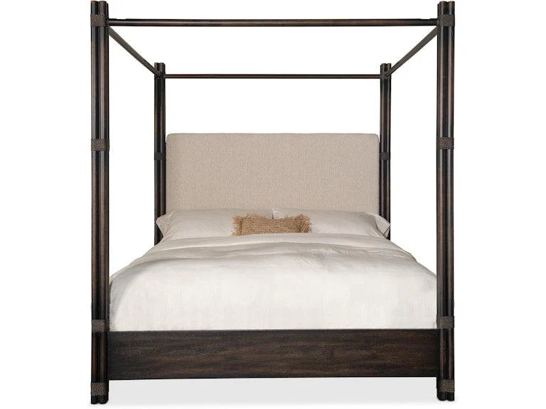 Retreat Pole Rattan Upholstered Poster Bed w/Canopy - Frankwebs