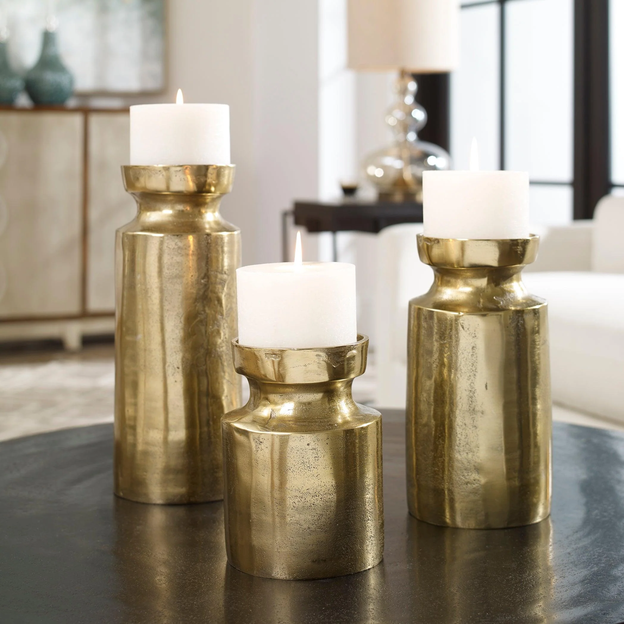 AMINA ANTIQUE BRASS CANDLEHOLDERS SET/3 - Frankwebs