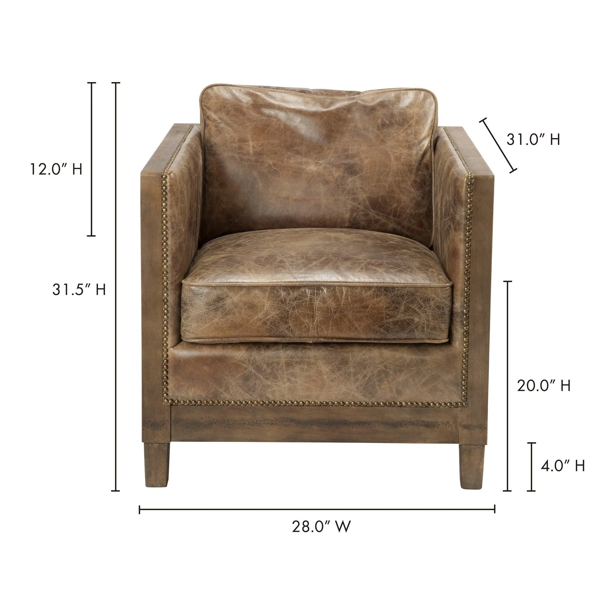 Darlington Club Chair Grazed Brown Leather - Frankwebs