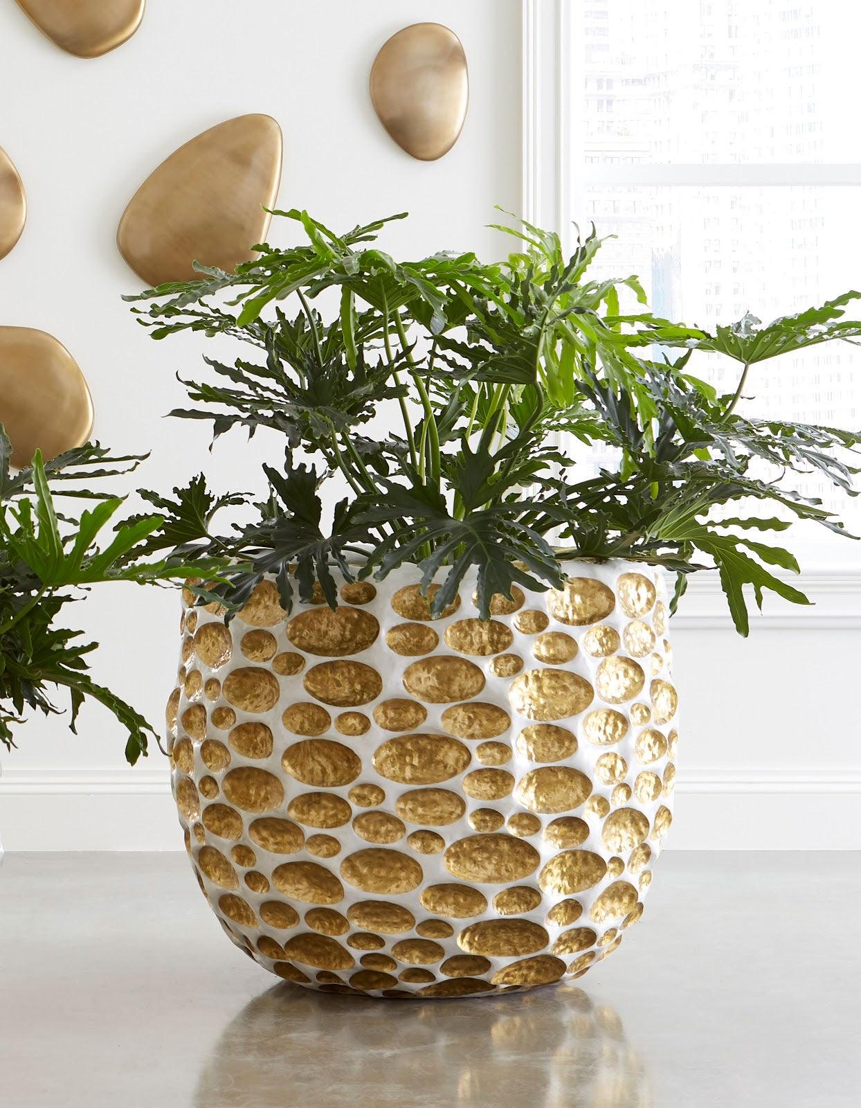Bubbles Planter, Brass, White, LG - Frankwebs