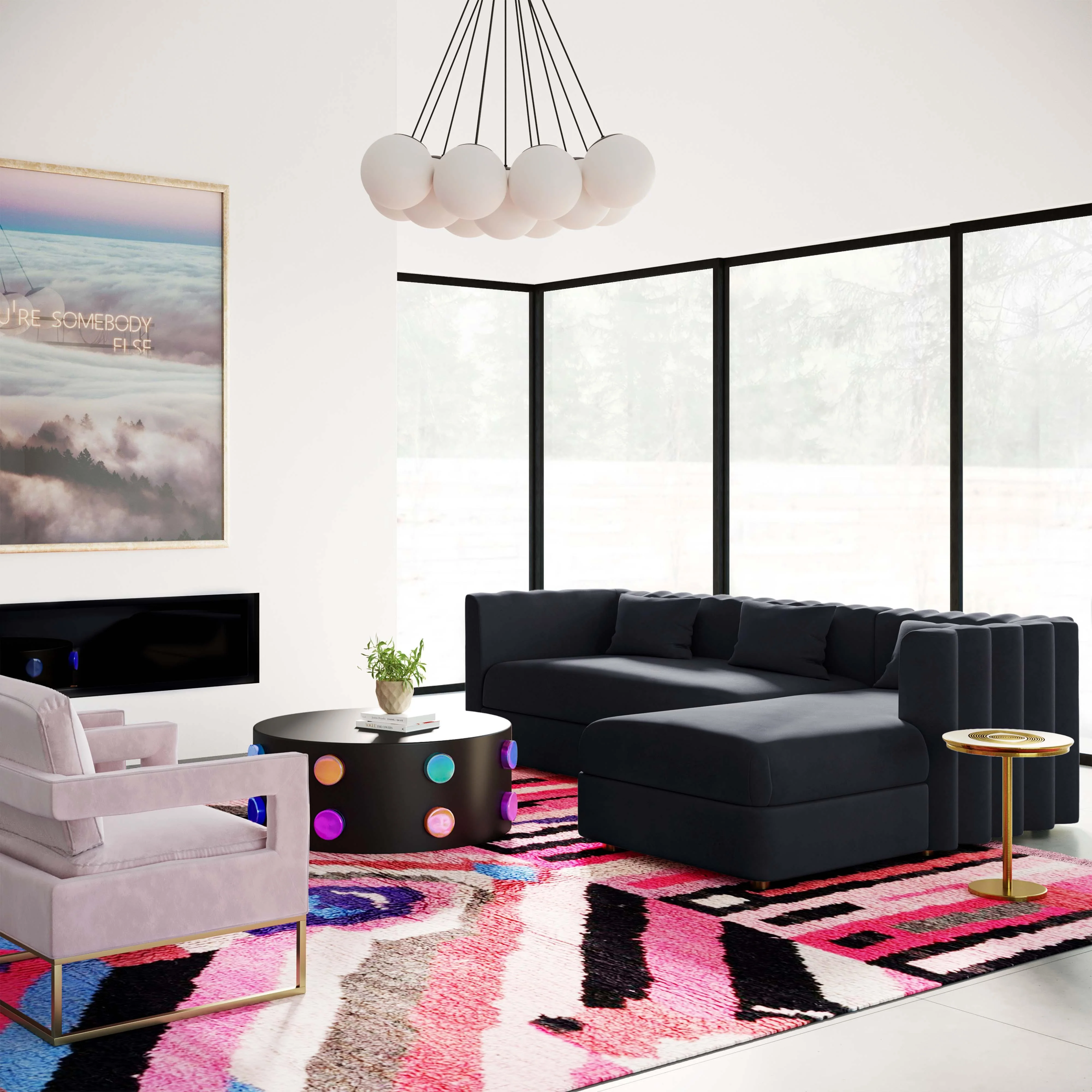 Callie Black Velvet Sectional - RAF - Frankwebs