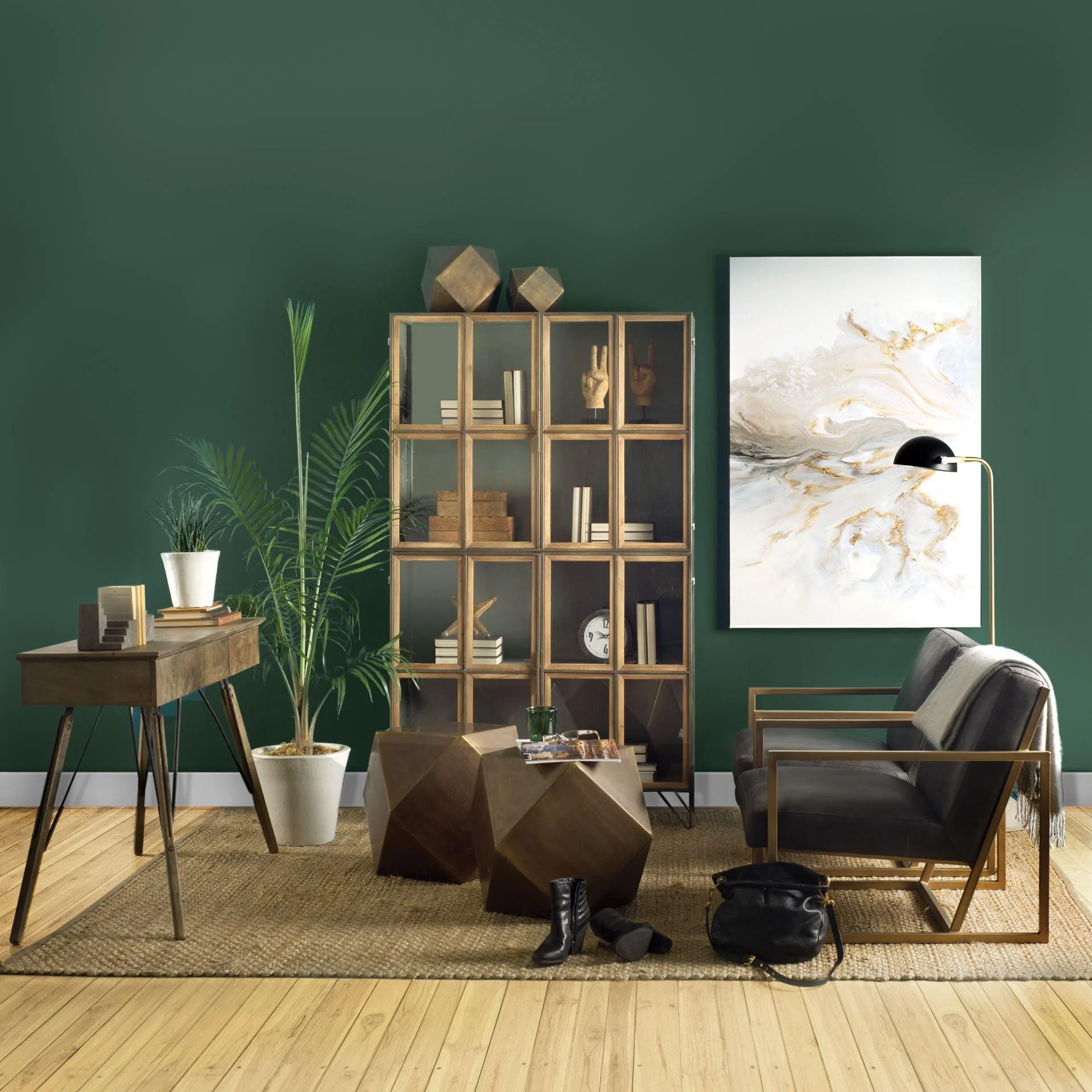 Armelle I Black Leather Seat w/Gold Metal Frame Accent Chair - Frankwebs