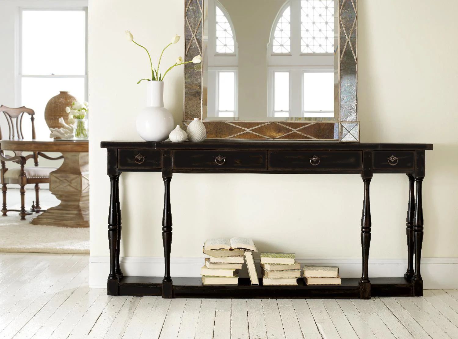 Sanctuary Four-Drawer Thin Console - Ebony - Frankwebs