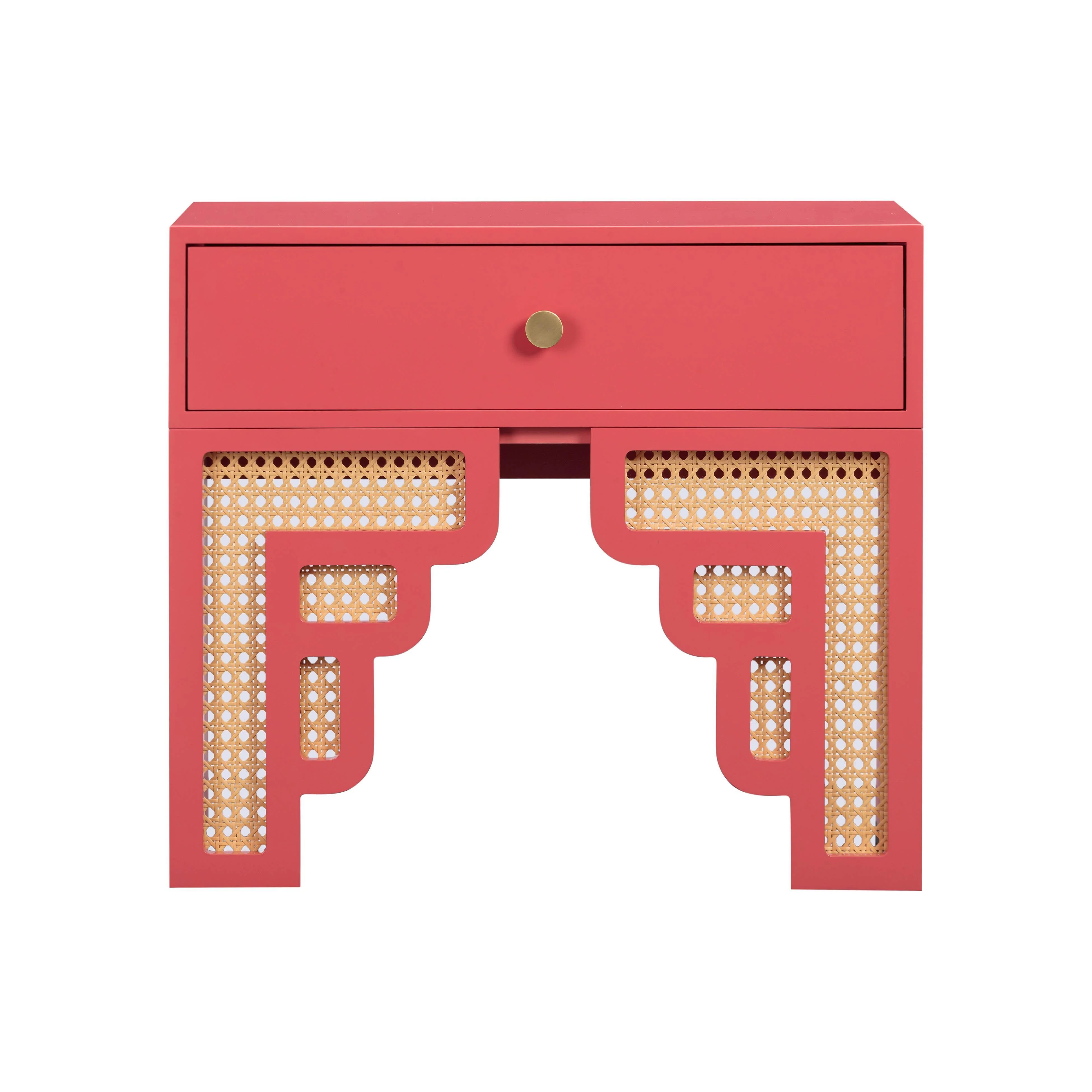 Suzie Coral Pink & Rattan Nightstand - Frankwebs