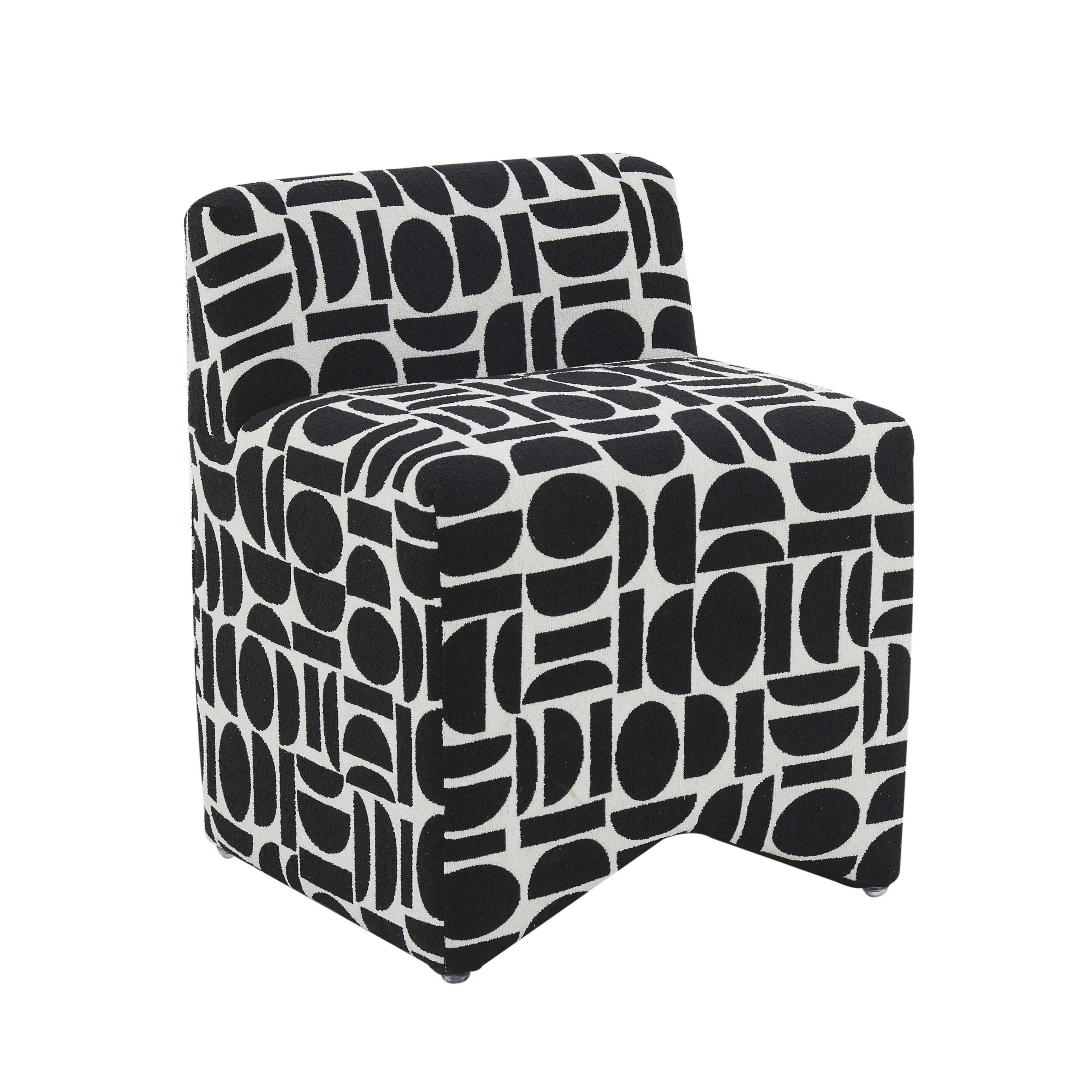 Pippa Black Geometric Jacquard Weave Stool - Frankwebs