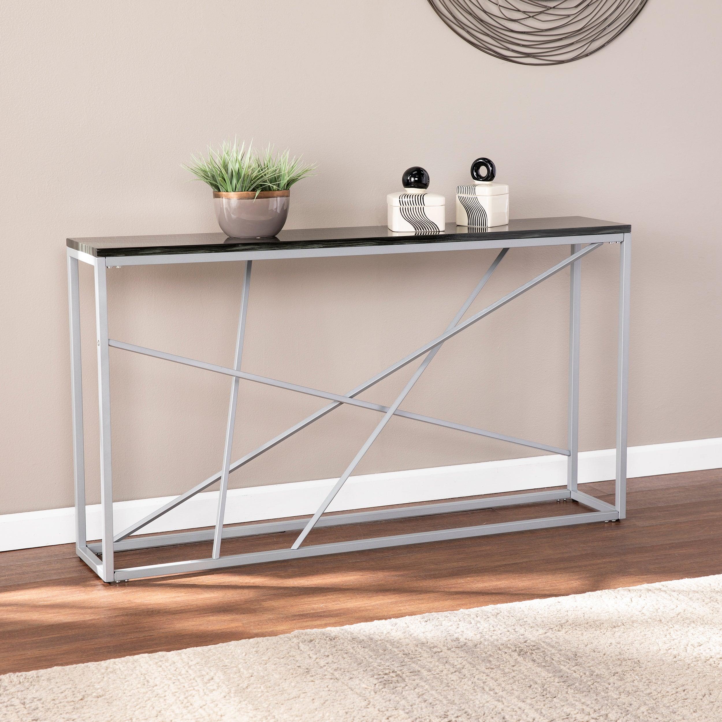 Arendal Faux Stone Skinny Console Table - Silver - Frankwebs