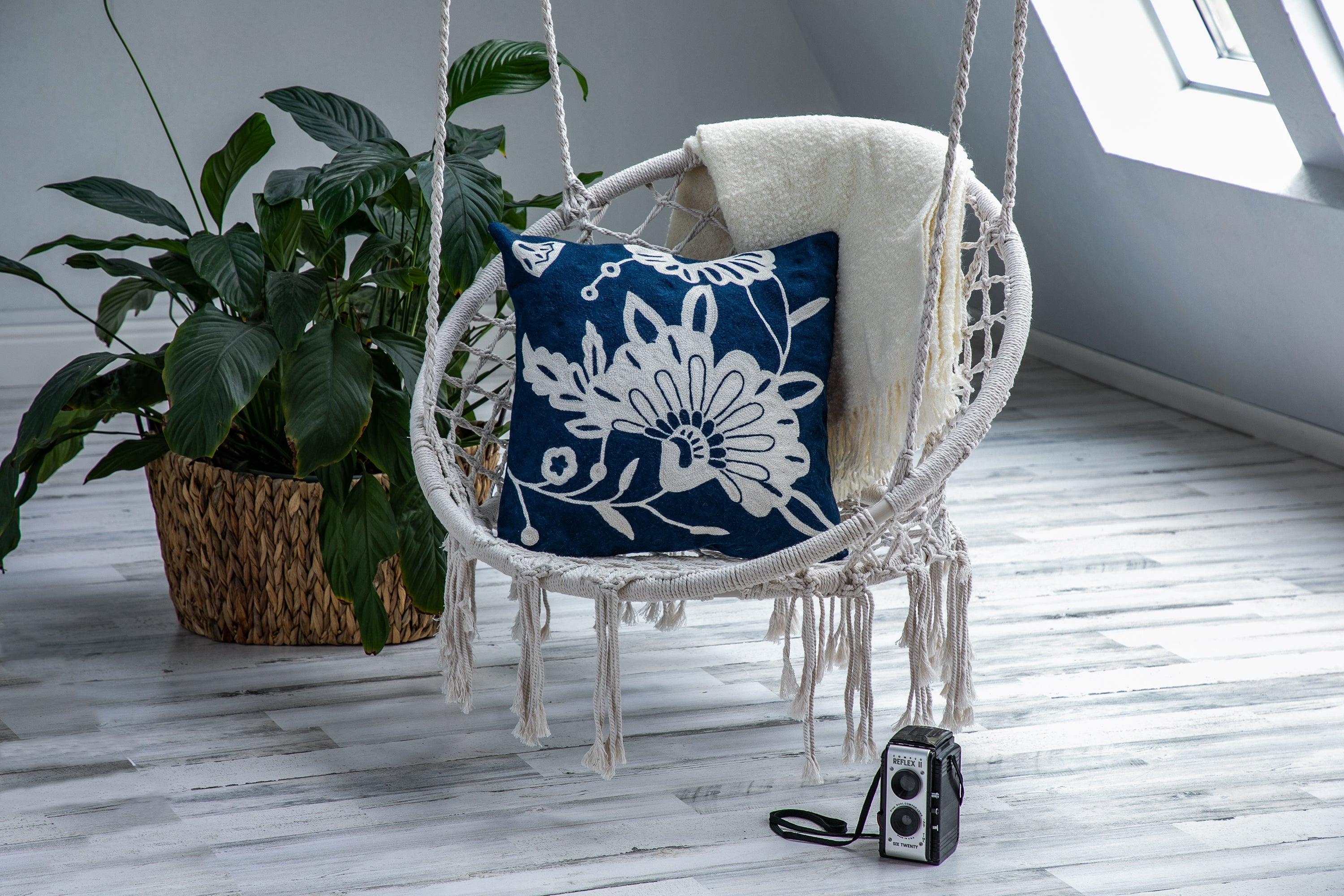 Floral Crewel Cotton Square Cushion - Frankwebs