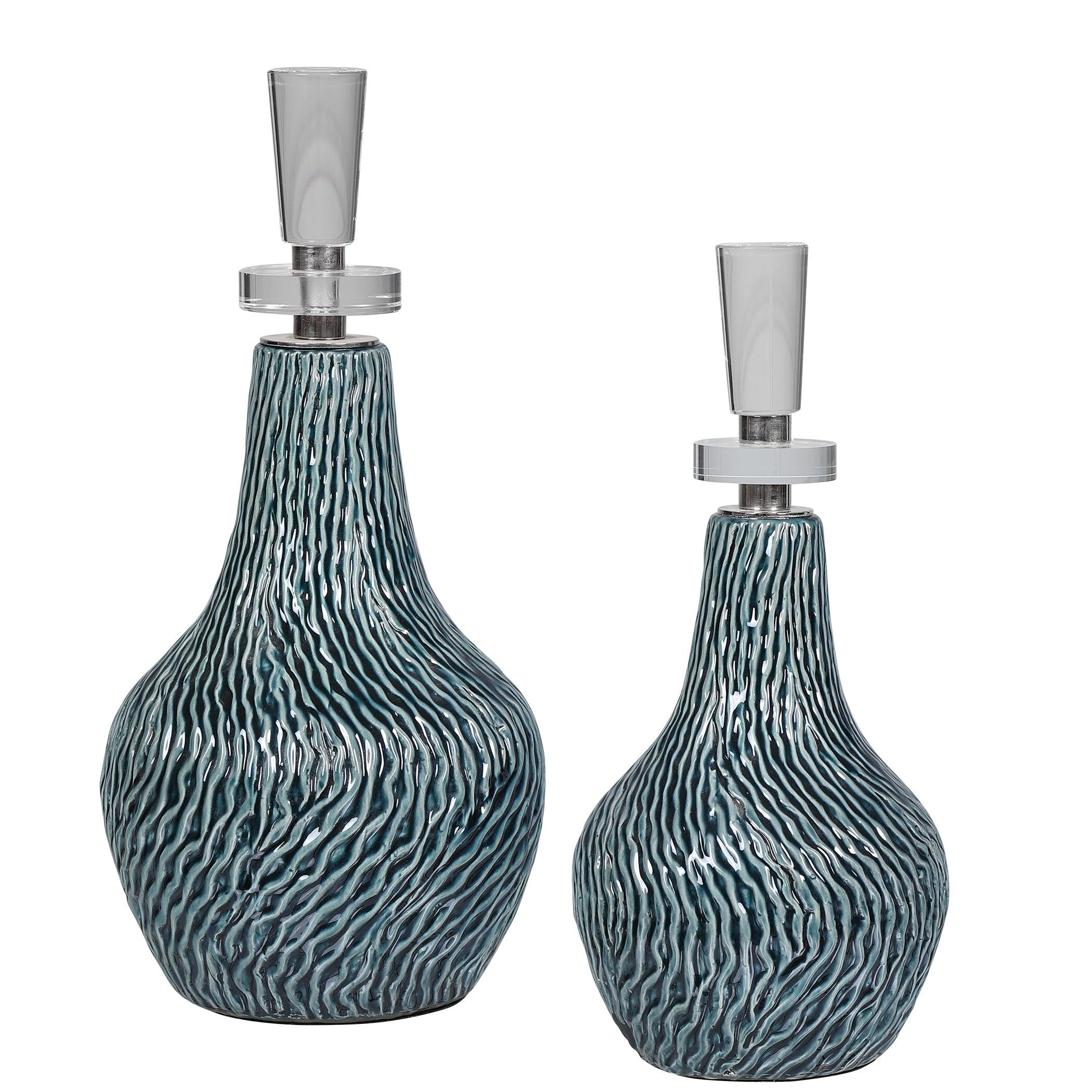 ALMERA DARK TEAL BOTTLES, SET OF 2 - Frankwebs