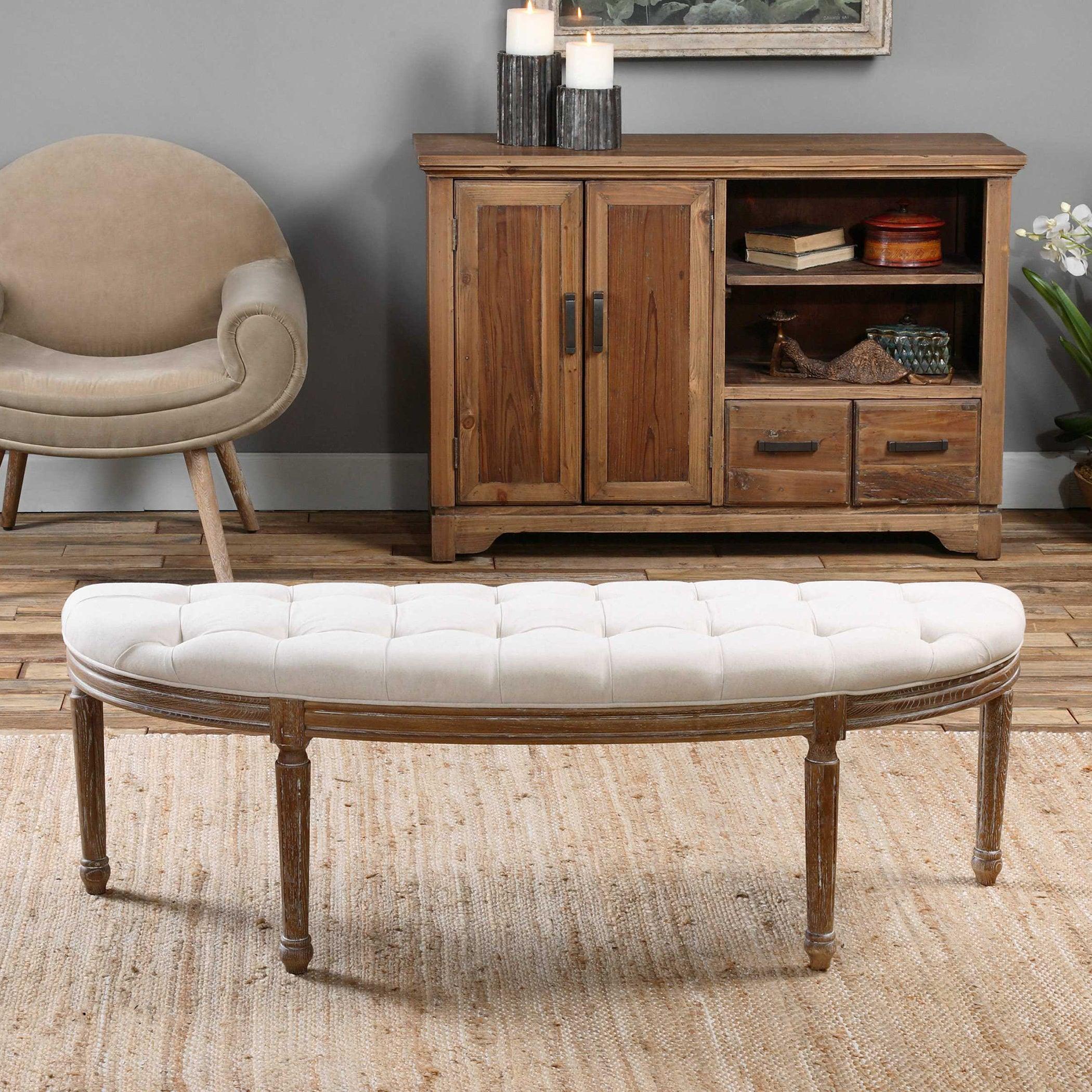 Leggett Tufted White Bench - Frankwebs