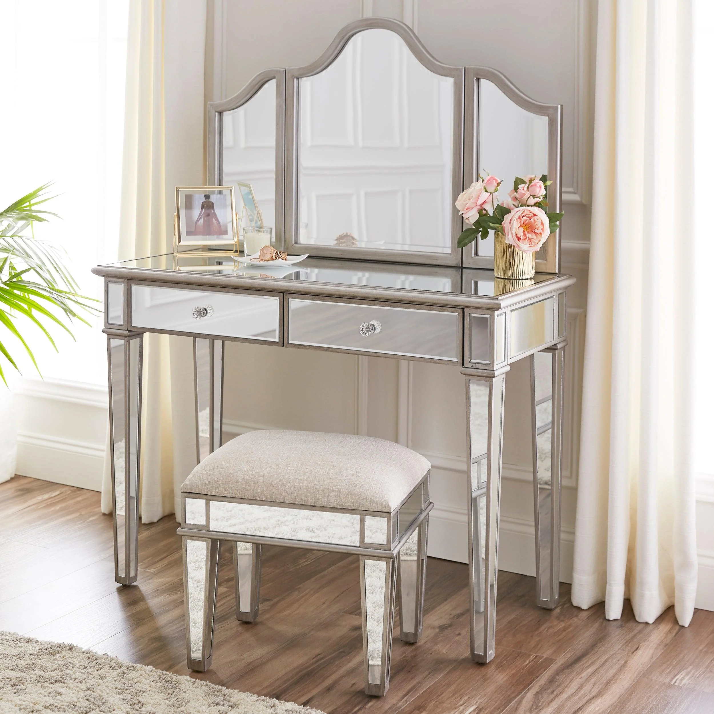 Kalla Mirrored Vanity Set w/ Storage – 2pc - Frankwebs