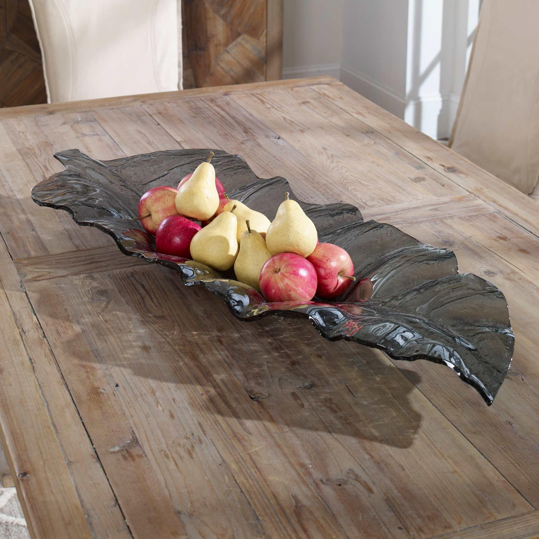 SMOKED LEAF GLASS TRAY - Frankwebs