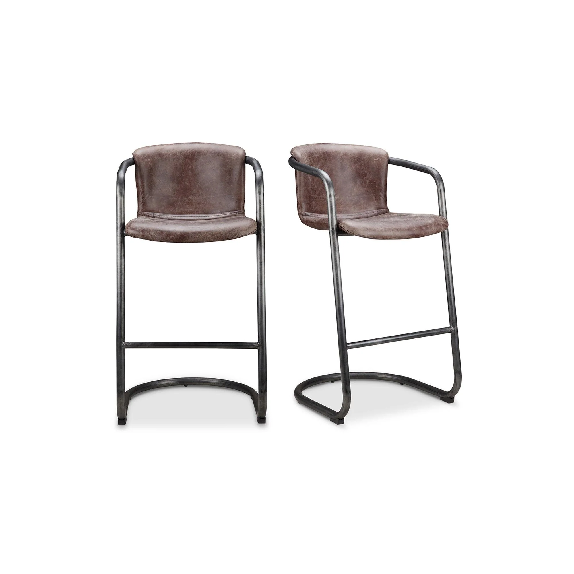 Freeman Barstool Grazed Brown Leather - Set Of Two - Frankwebs