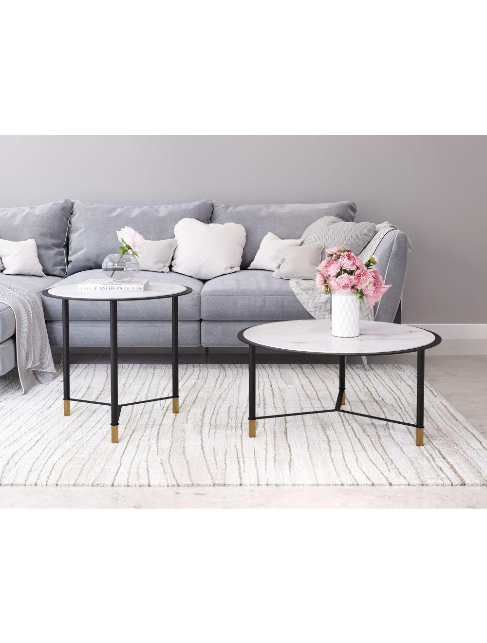 Set of 2 Davis Coffee Tables White & Black - Frankwebs