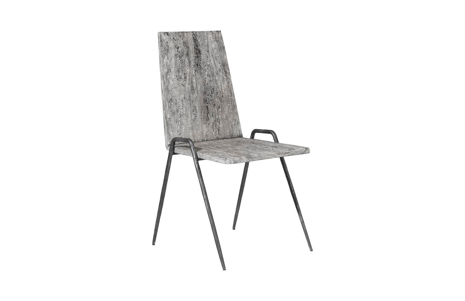 Forged Leg Dining Chair, Chamcha Wood, Gray Stone Finish, Metal - Frankwebs