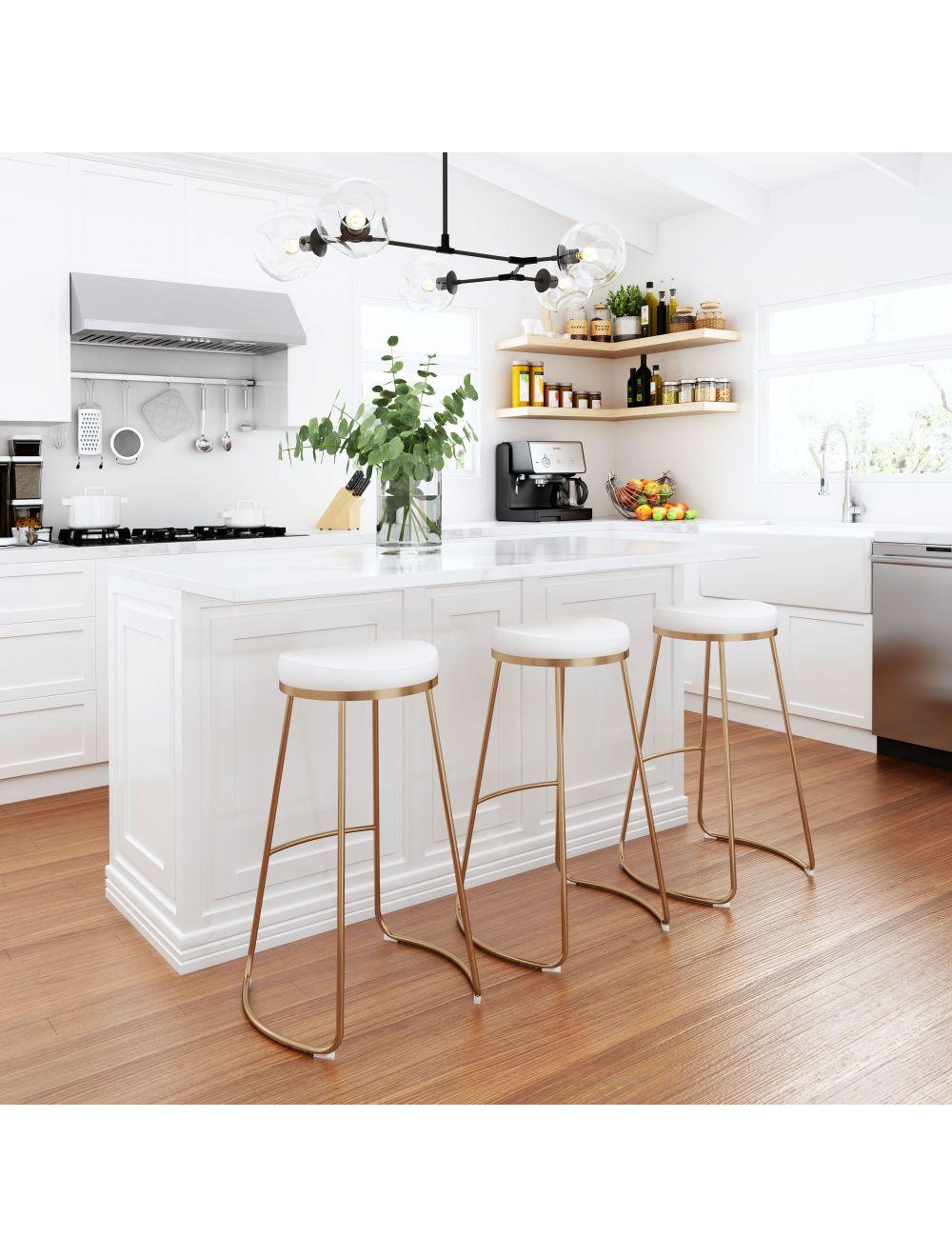 Bree Barstool (Set of 2) White & Gold - Frankwebs