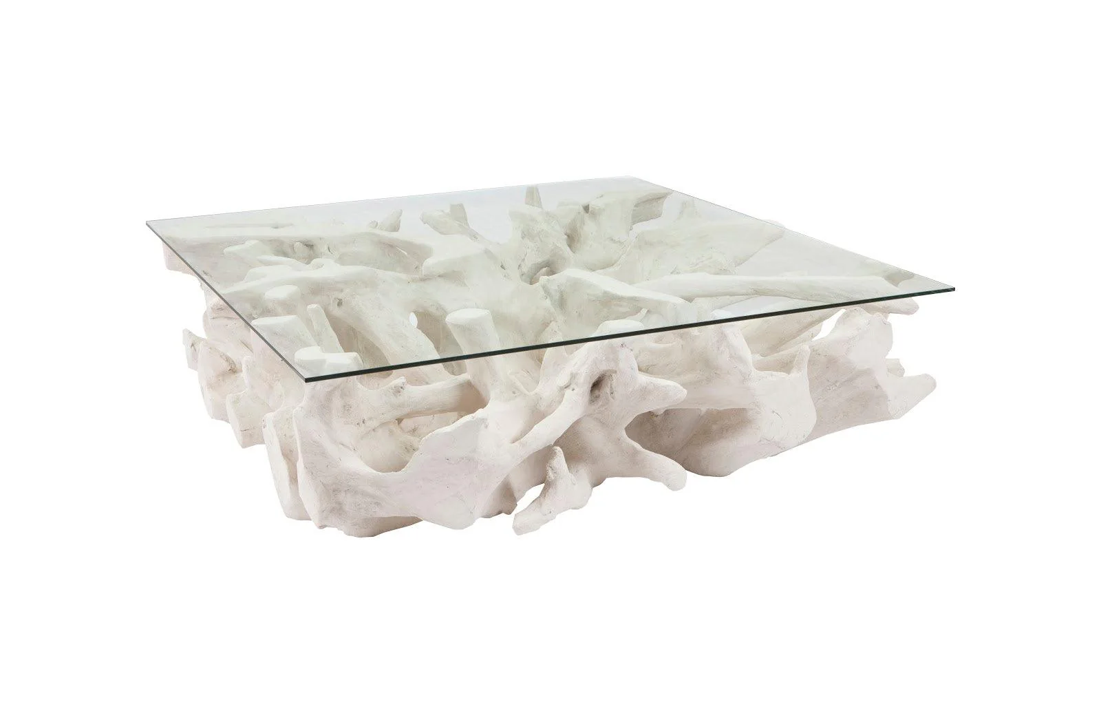 Cast Root Coffee Table, White Stone, With Glass - Frankwebs