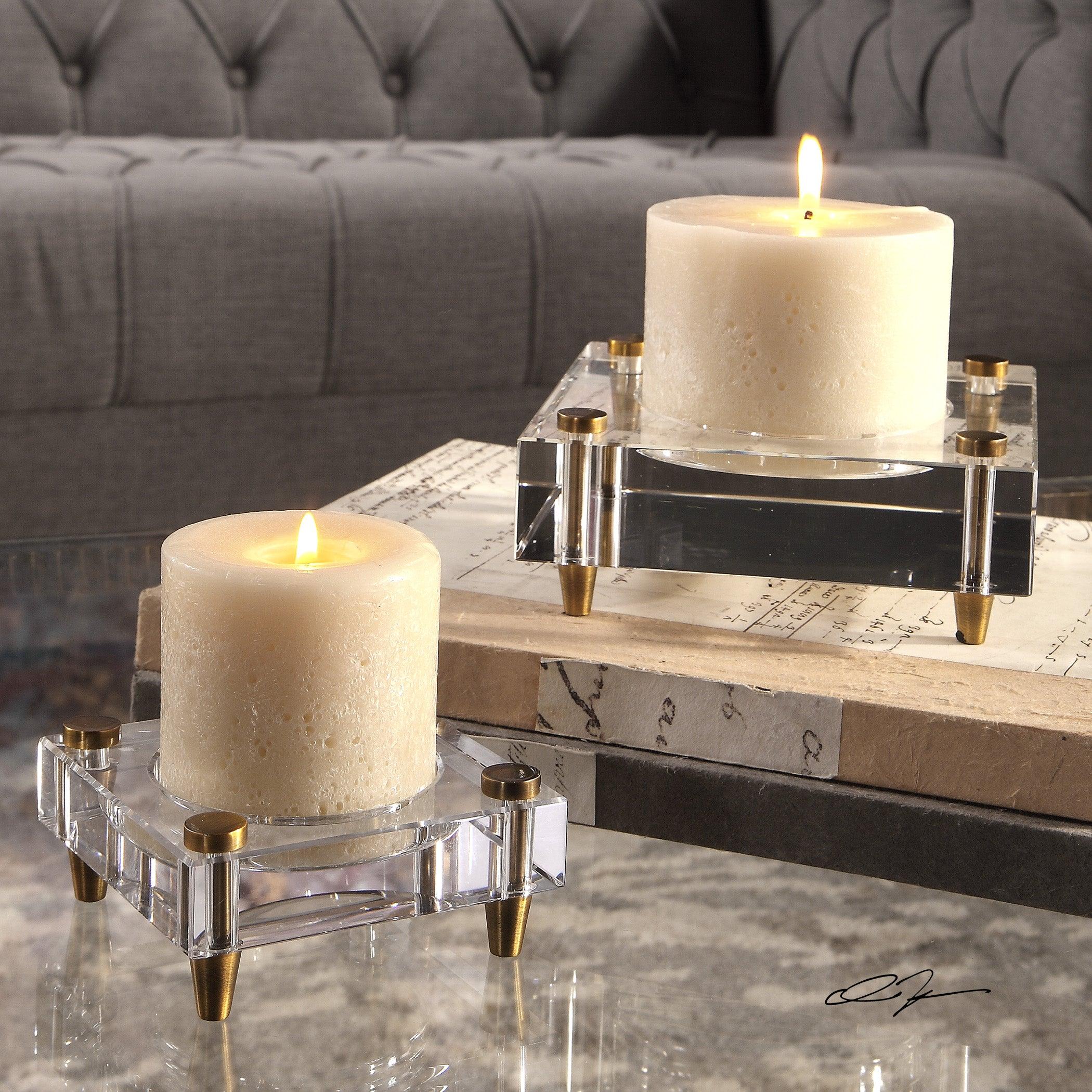 CLAIRE CRYSTAL BLOCK CANDLEHOLDERS, SET OF 2 - Frankwebs