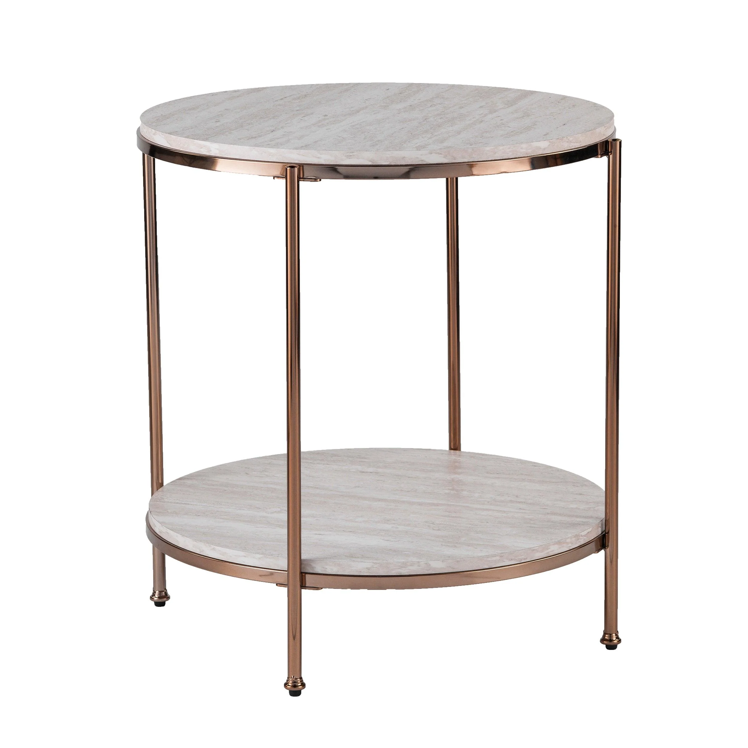 Silas Round Faux Stone End Table - Beige - Frankwebs