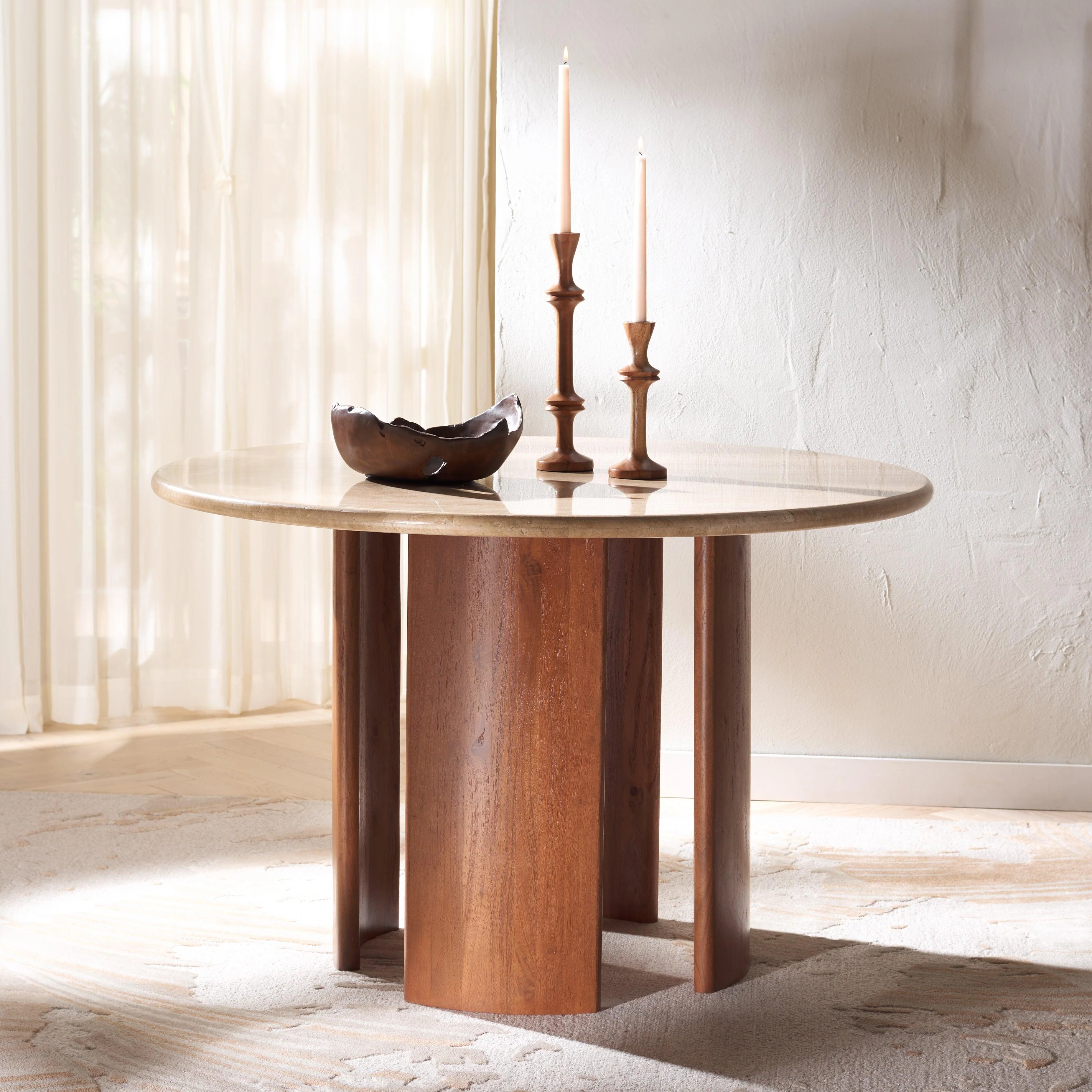 TRINSLY TRAVERTINE TOP DINING TABLE - Frankwebs