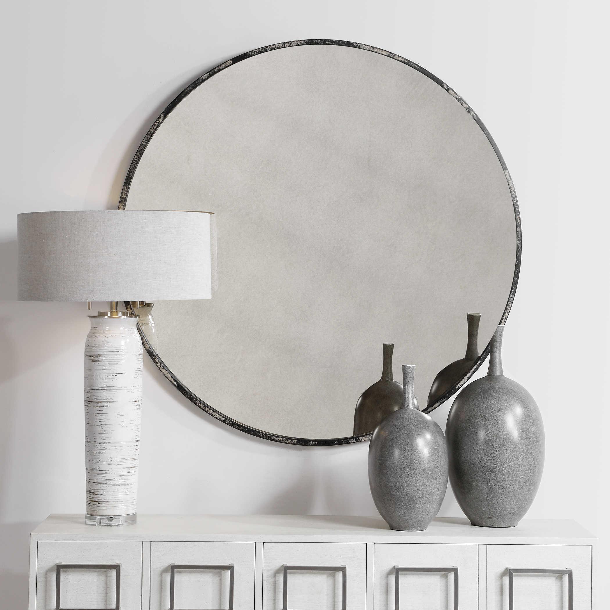 JUNIUS ANTIQUE WHITE ROUND MIRROR - Frankwebs