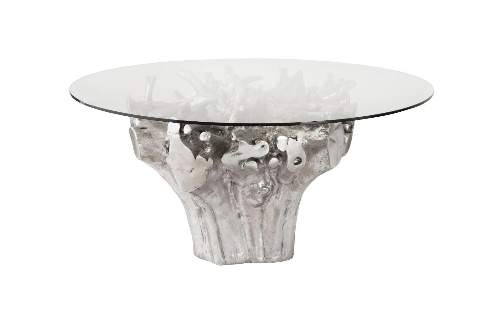 Root Small Silver Dining Table Base, With Glass - Frankwebs