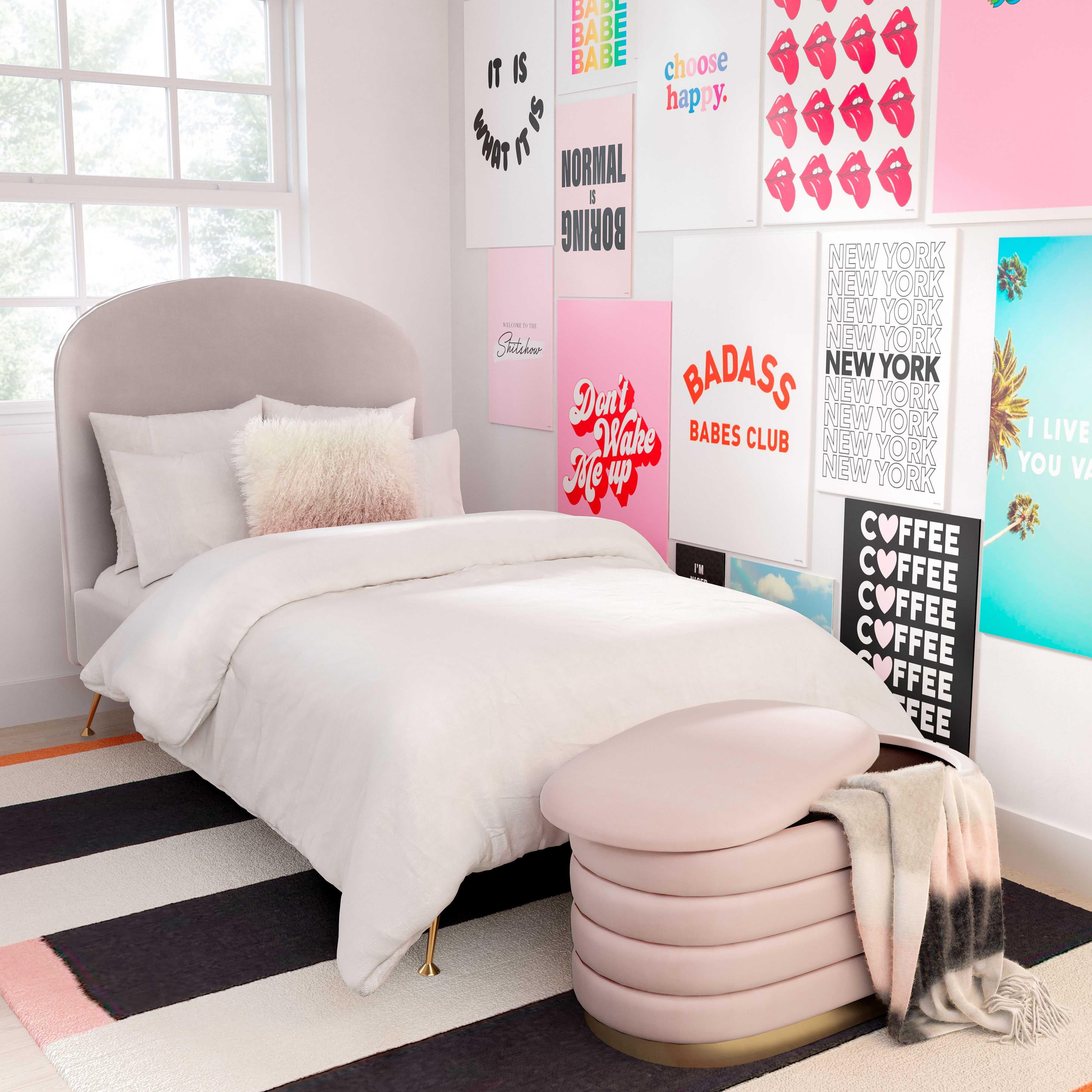 Lillian Blush Velvet Storage Bench - Frankwebs