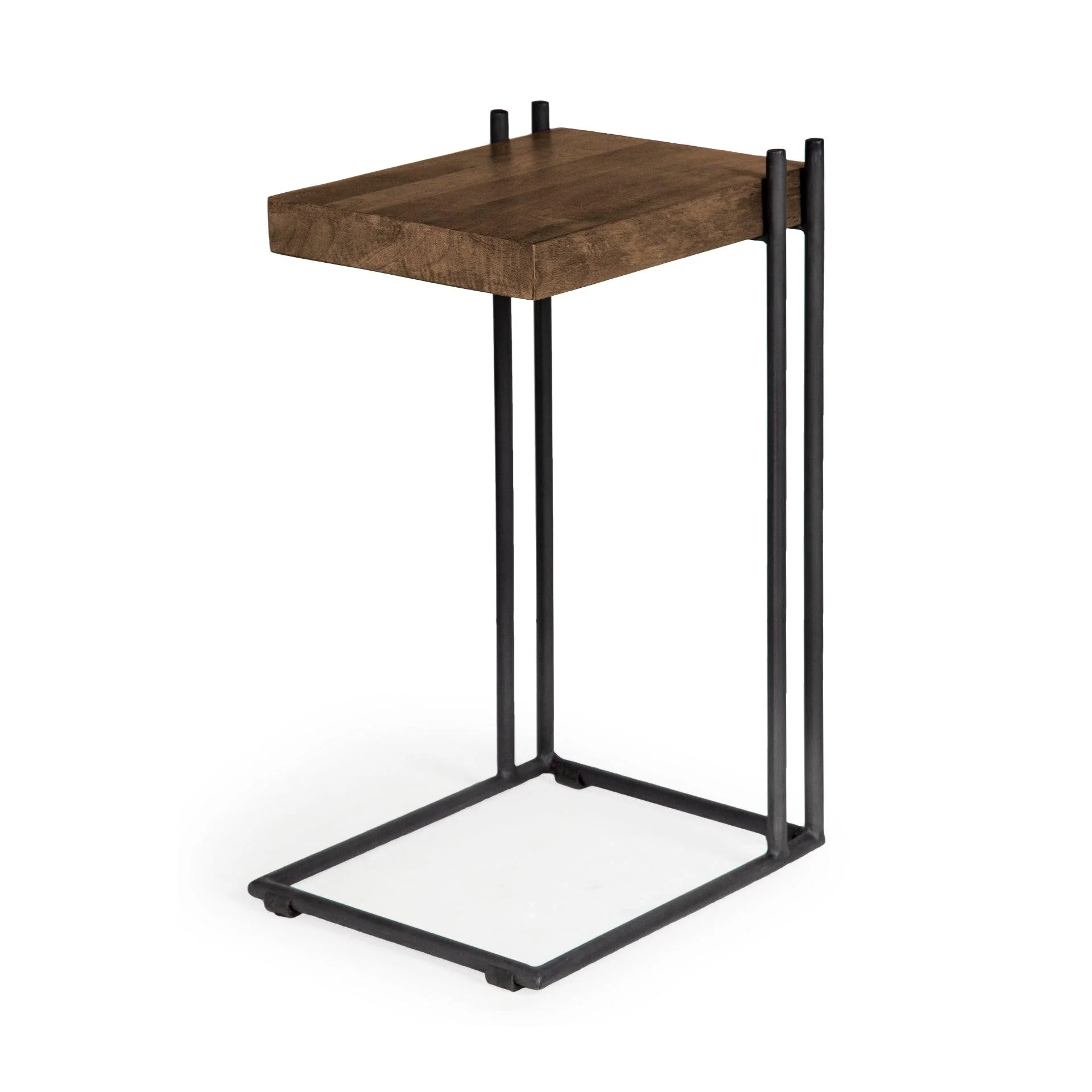 Maddox 16L x 13.5W x 27H Medium Brown Wood w/ Black Metal C-shaped End/Side Table - Frankwebs
