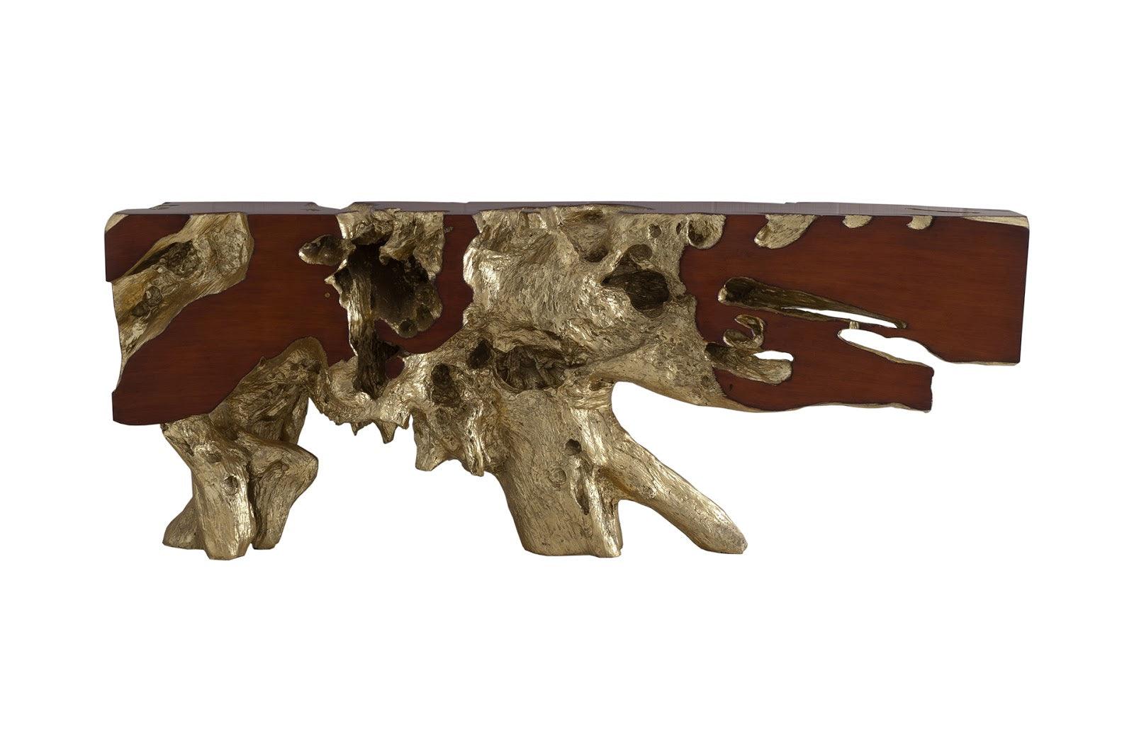 Freeform Console Table, Gold Leaf, Faux Bois, LG - Frankwebs