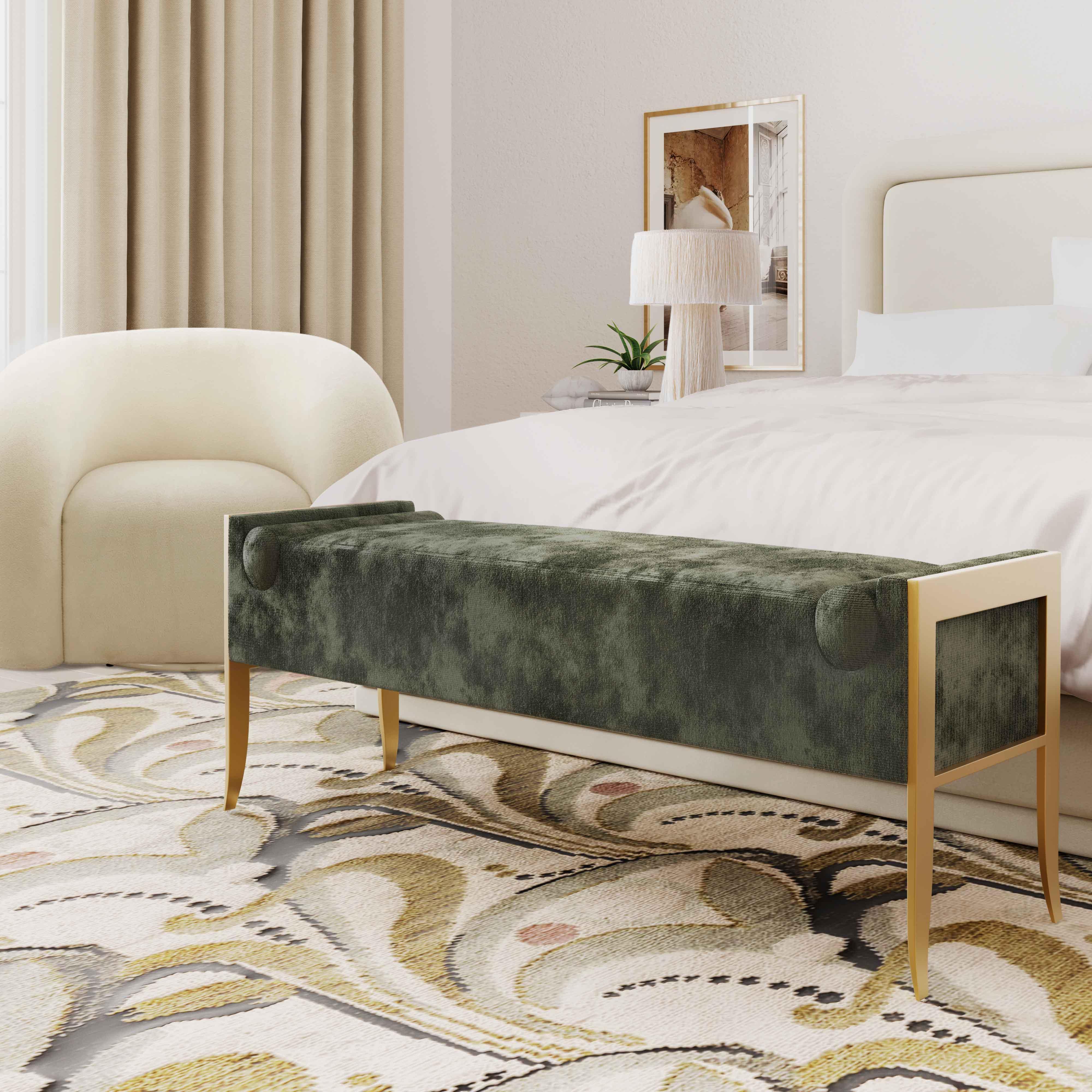 Ines Green Textured Velvet Bench - Frankwebs