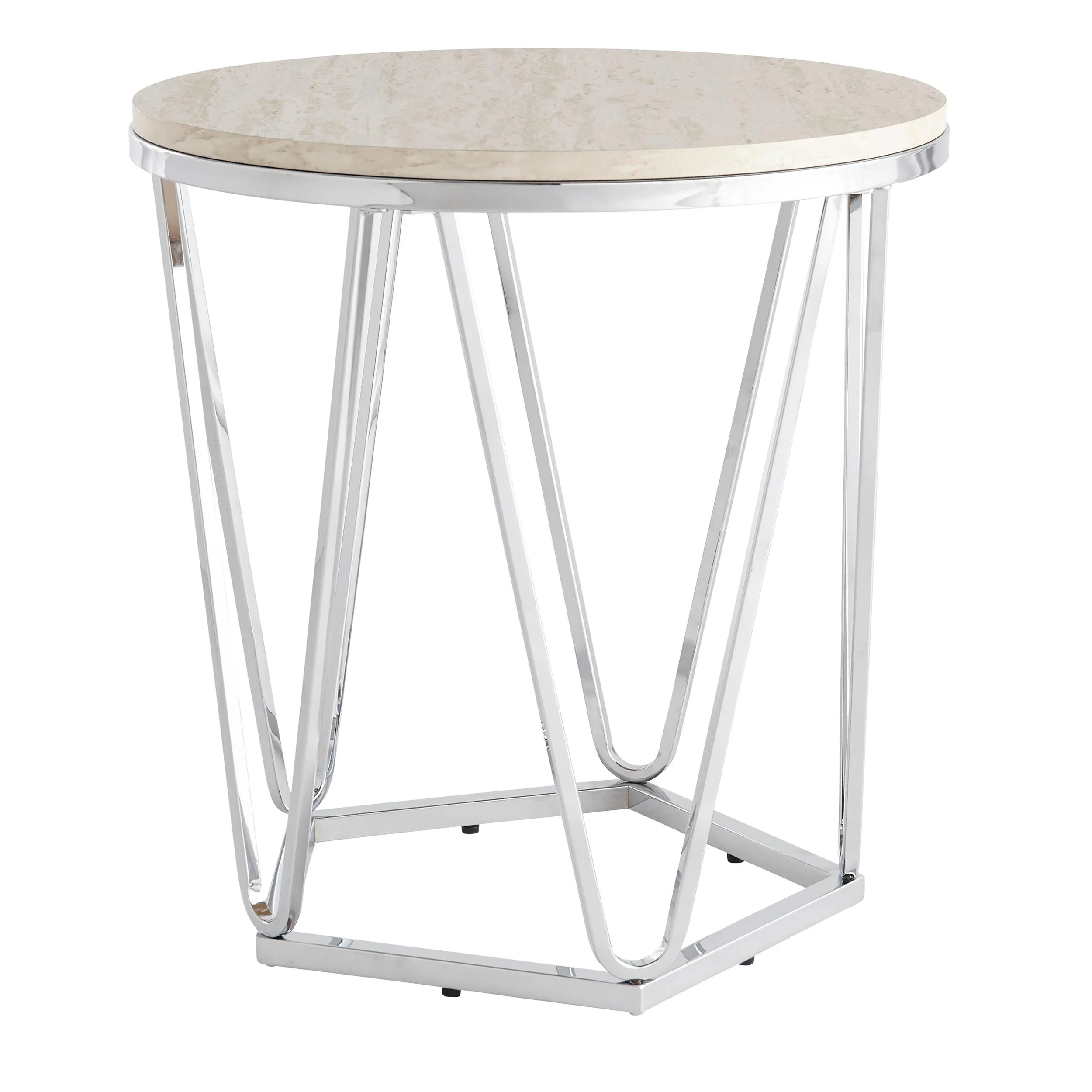 Luna Round Faux Stone End Table – Silver - Frankwebs