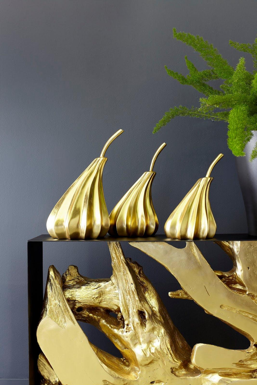Hand Dipped Pears Set of 3, Gold Leaf - Frankwebs