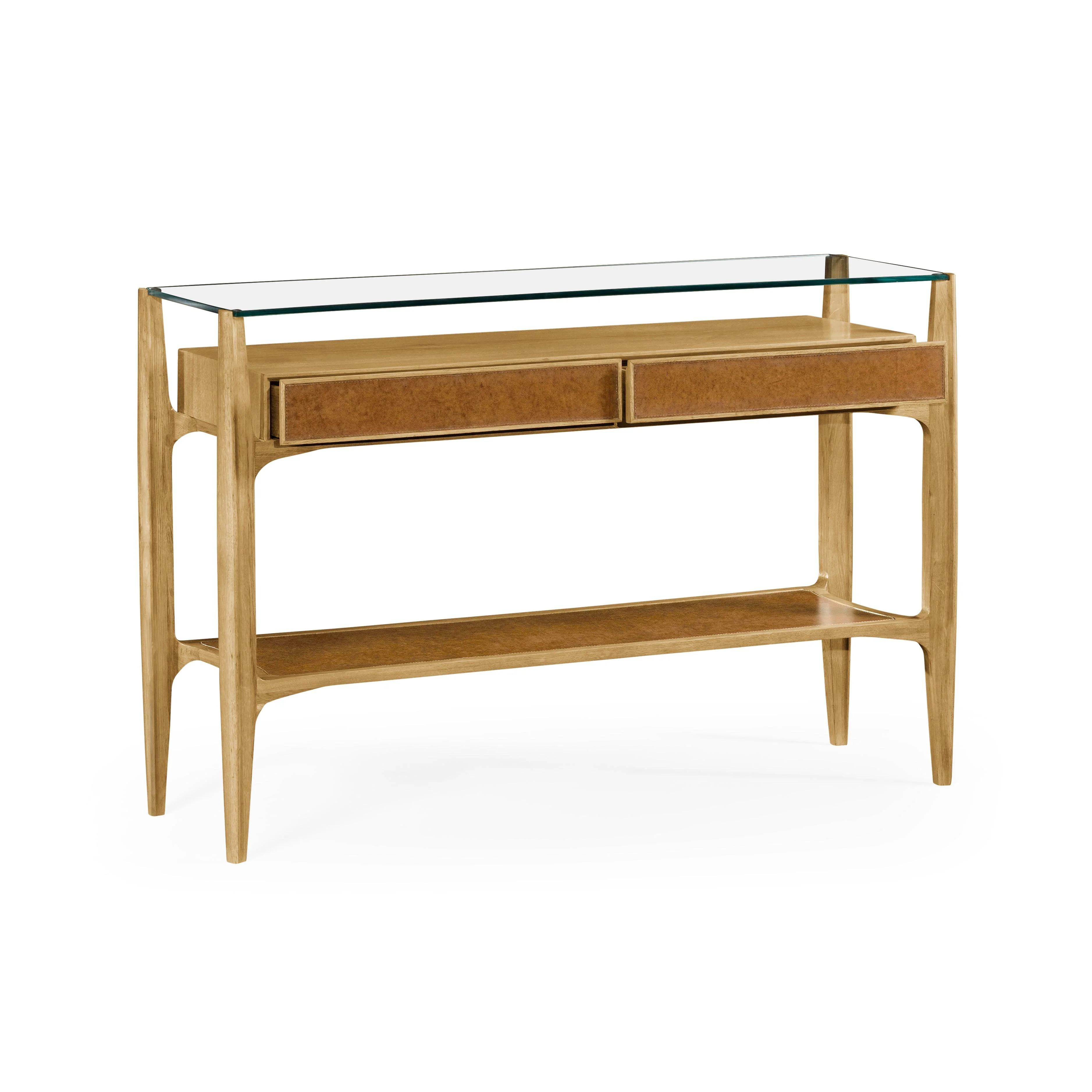 Modern Accents Washed Oak Architects Glass Top Console Table - Frankwebs