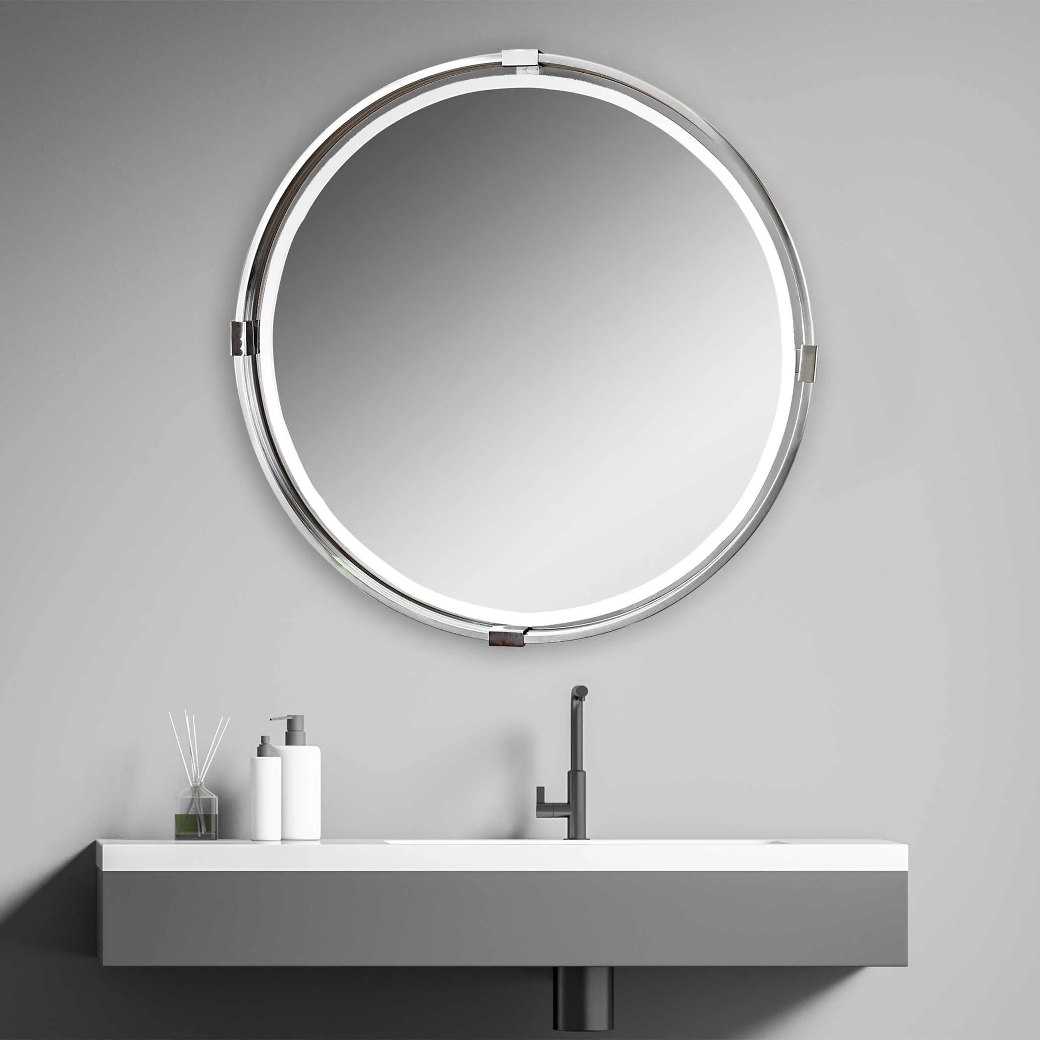 TAZLINA BRUSHED NICKEL ROUND MIRROR - Frankwebs