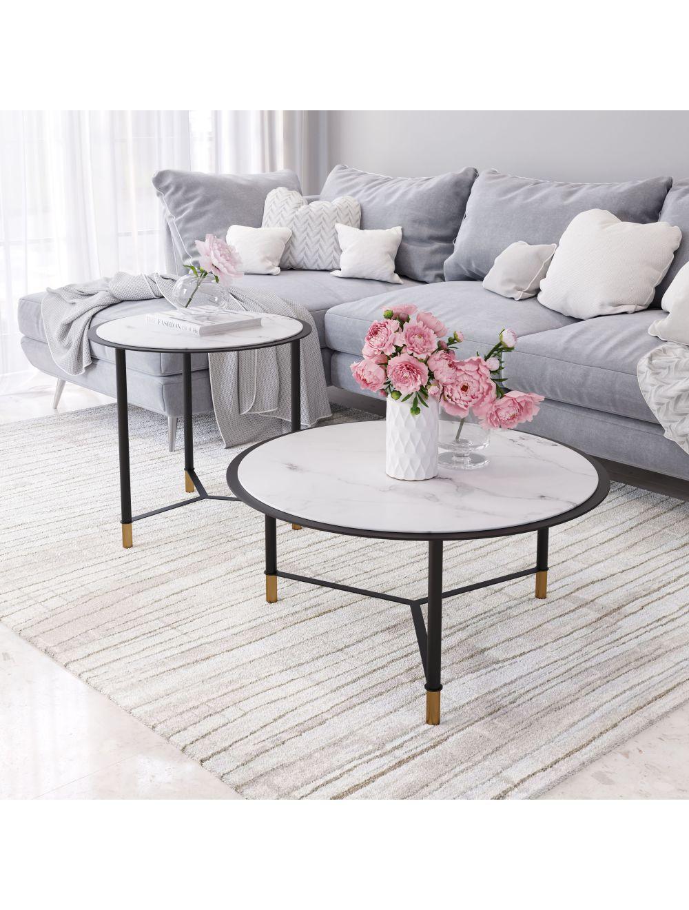 Set of 2 Davis Coffee Tables White & Black - Frankwebs