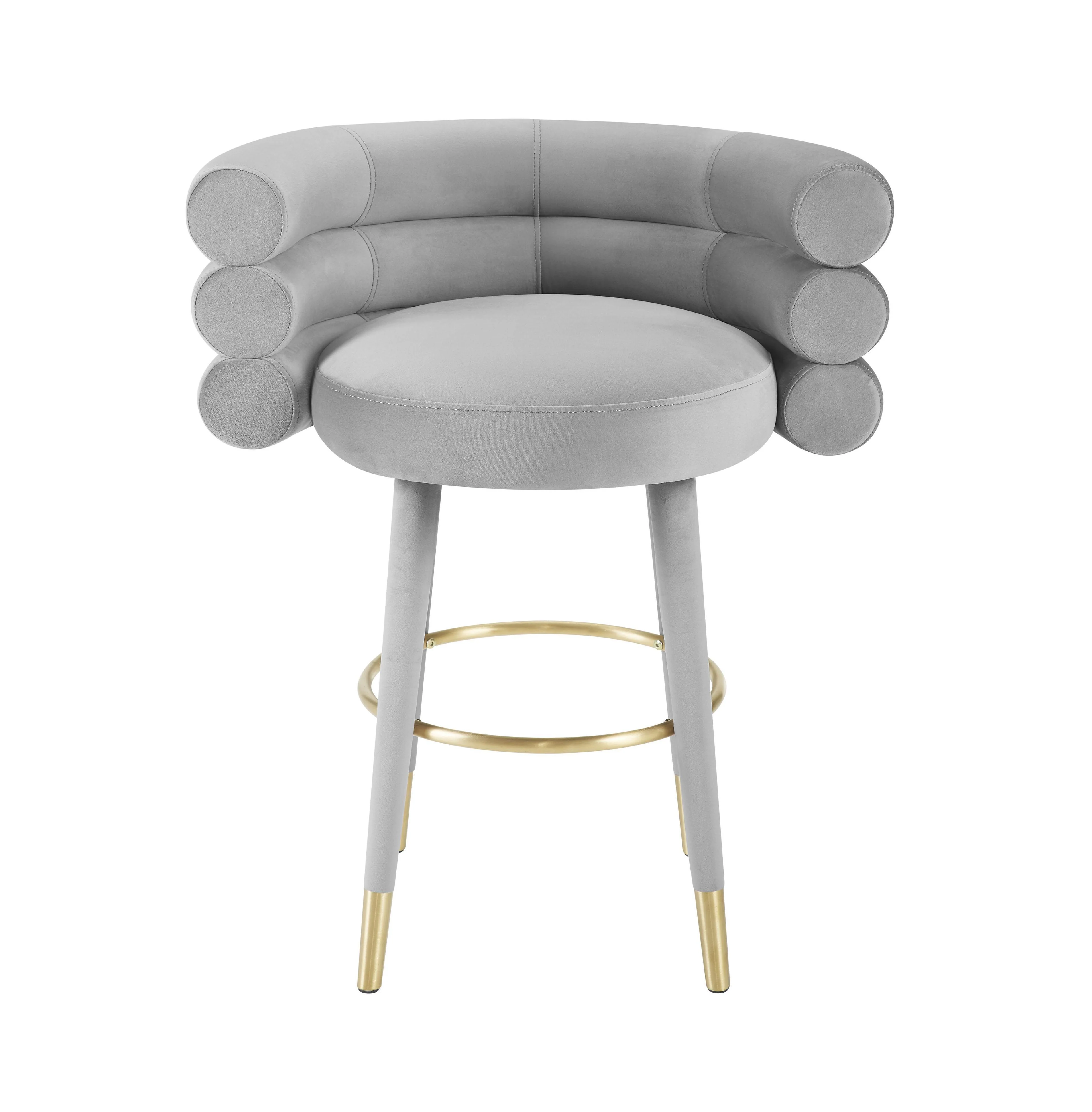 Betty Grey Velvet Counter Stool - Frankwebs