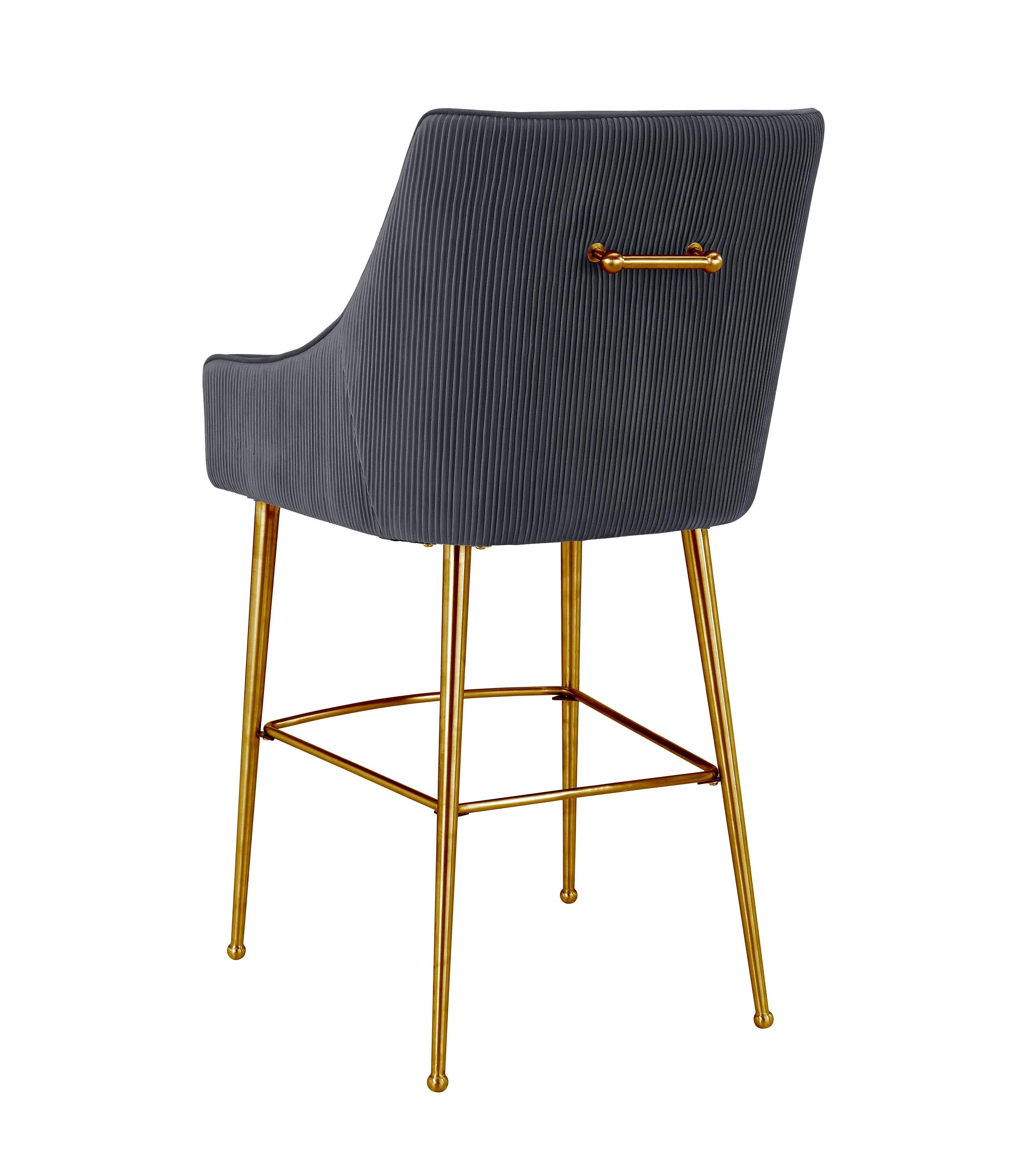Beatrix Pleated Dark Grey Velvet Counter Stool - Frankwebs