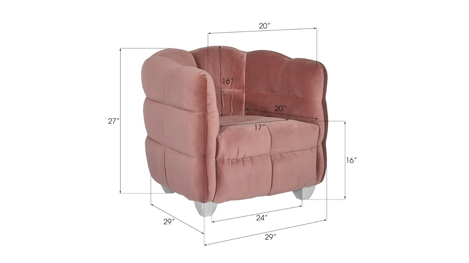 Cloud Club Chair, Coral Pink Fabric, Stainless Steel Legs - Frankwebs