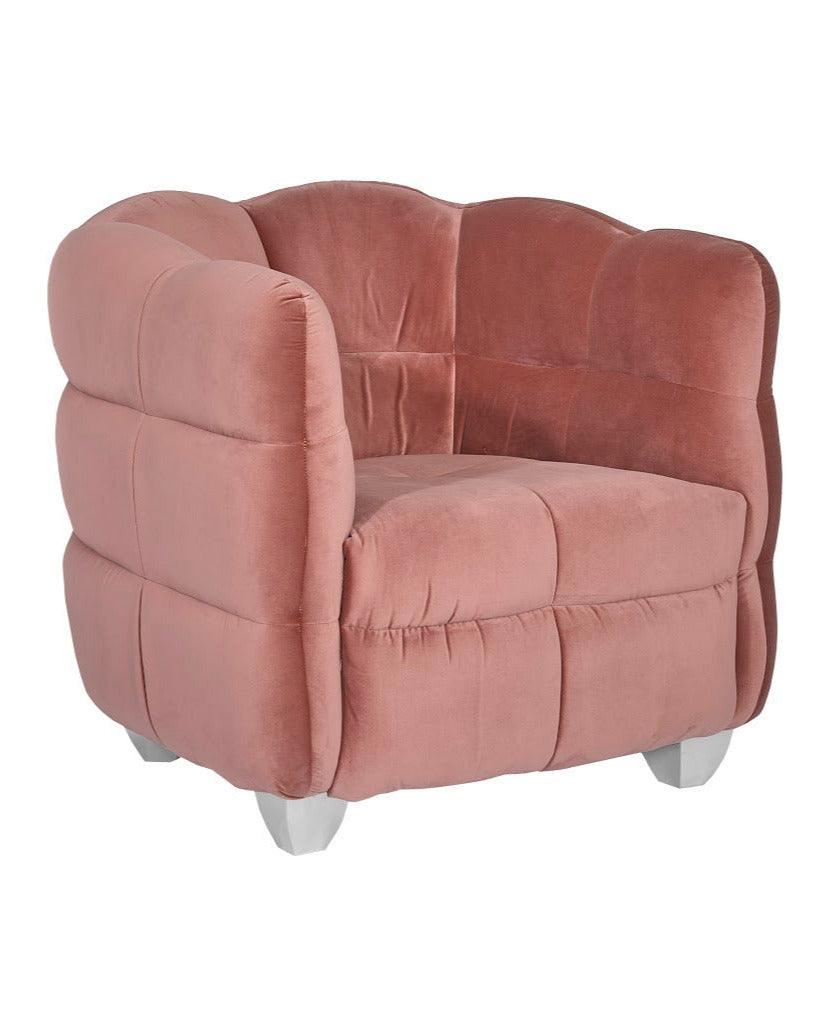 Cloud Club Chair, Coral Pink Fabric, Stainless Steel Legs - Frankwebs