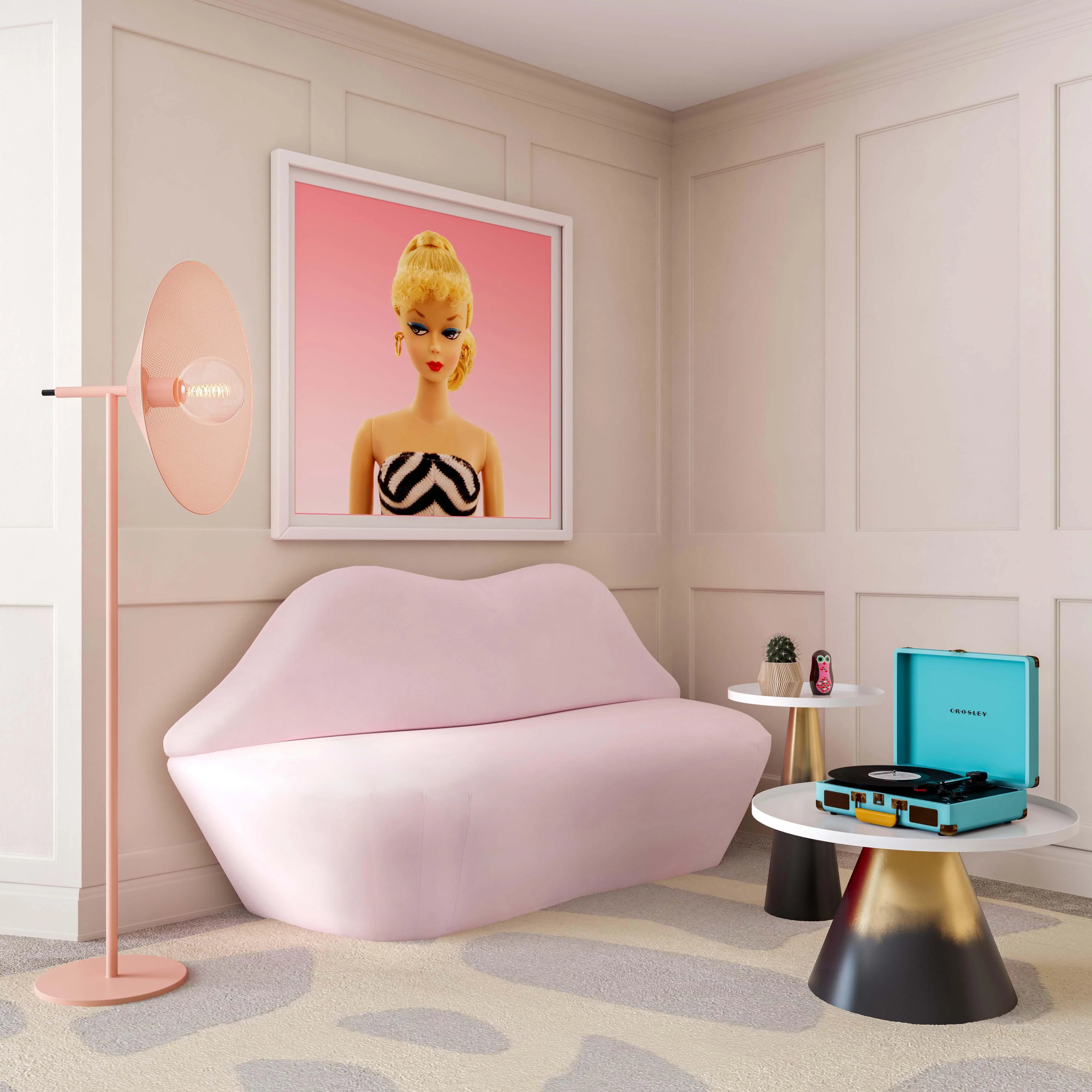 Lips Blush Velvet Settee - Frankwebs