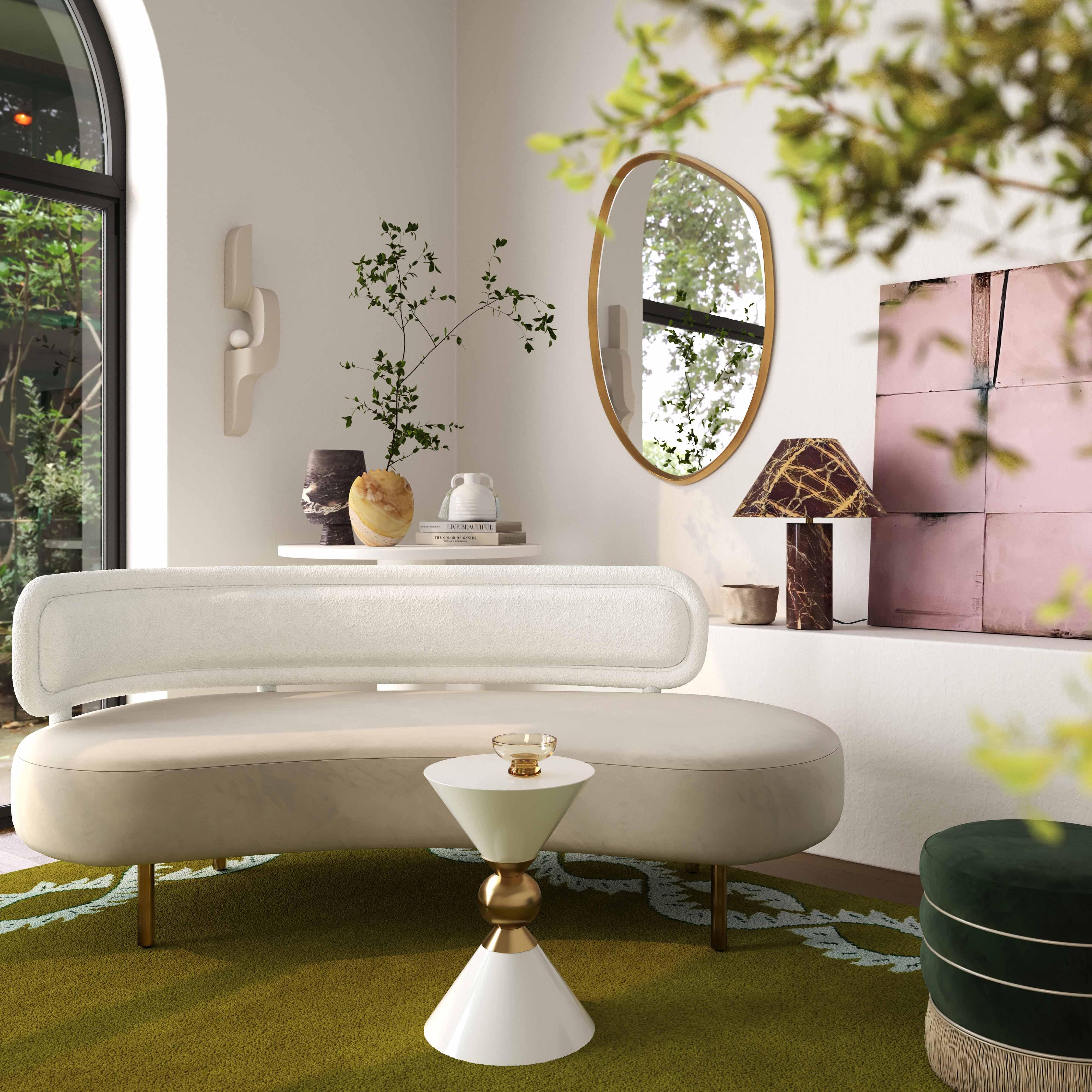 Tischa Cream Boucle & Grey Velvet Sofa - Frankwebs