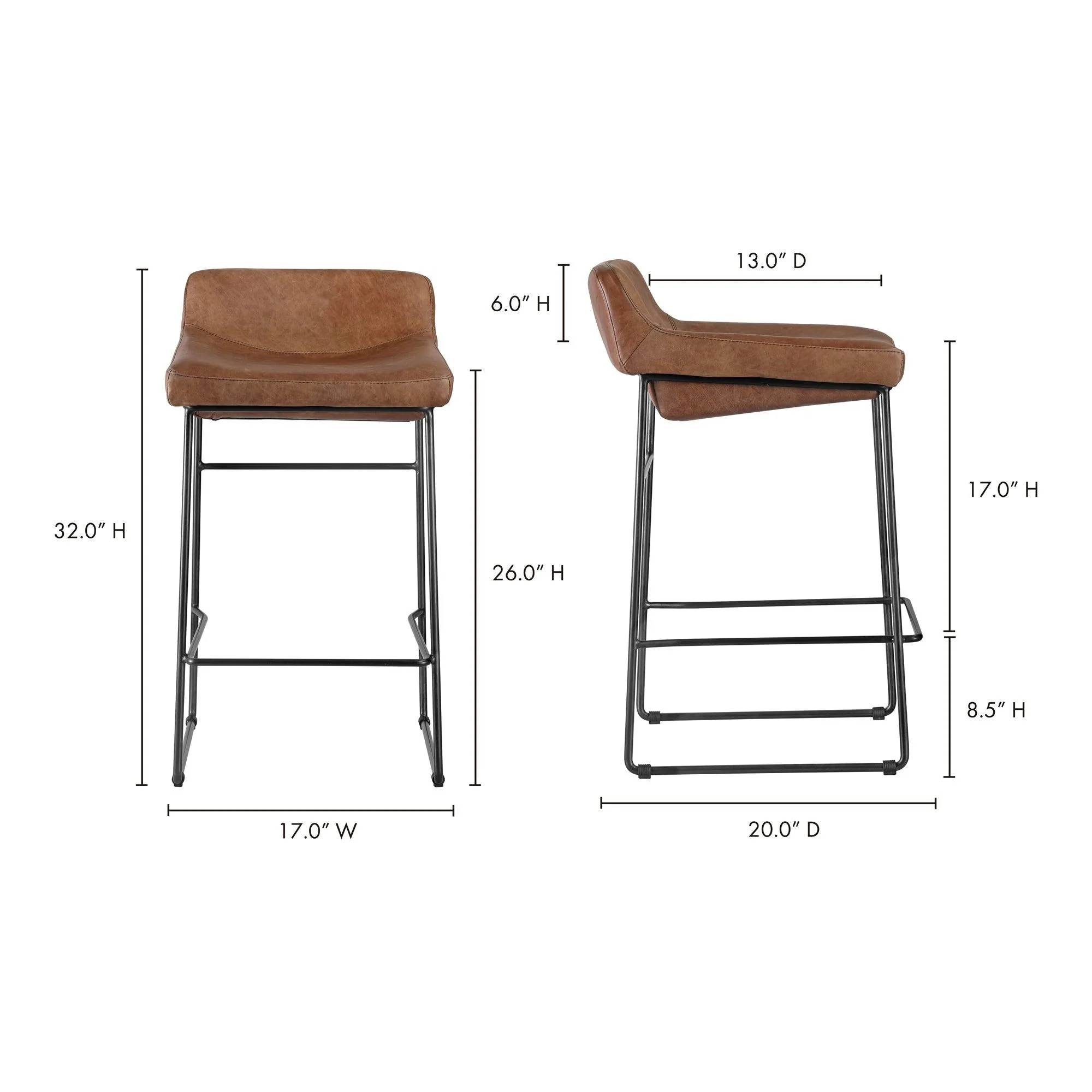 Starlet Counter Stool Open Road Brown Leather - Set Of Two - Frankwebs