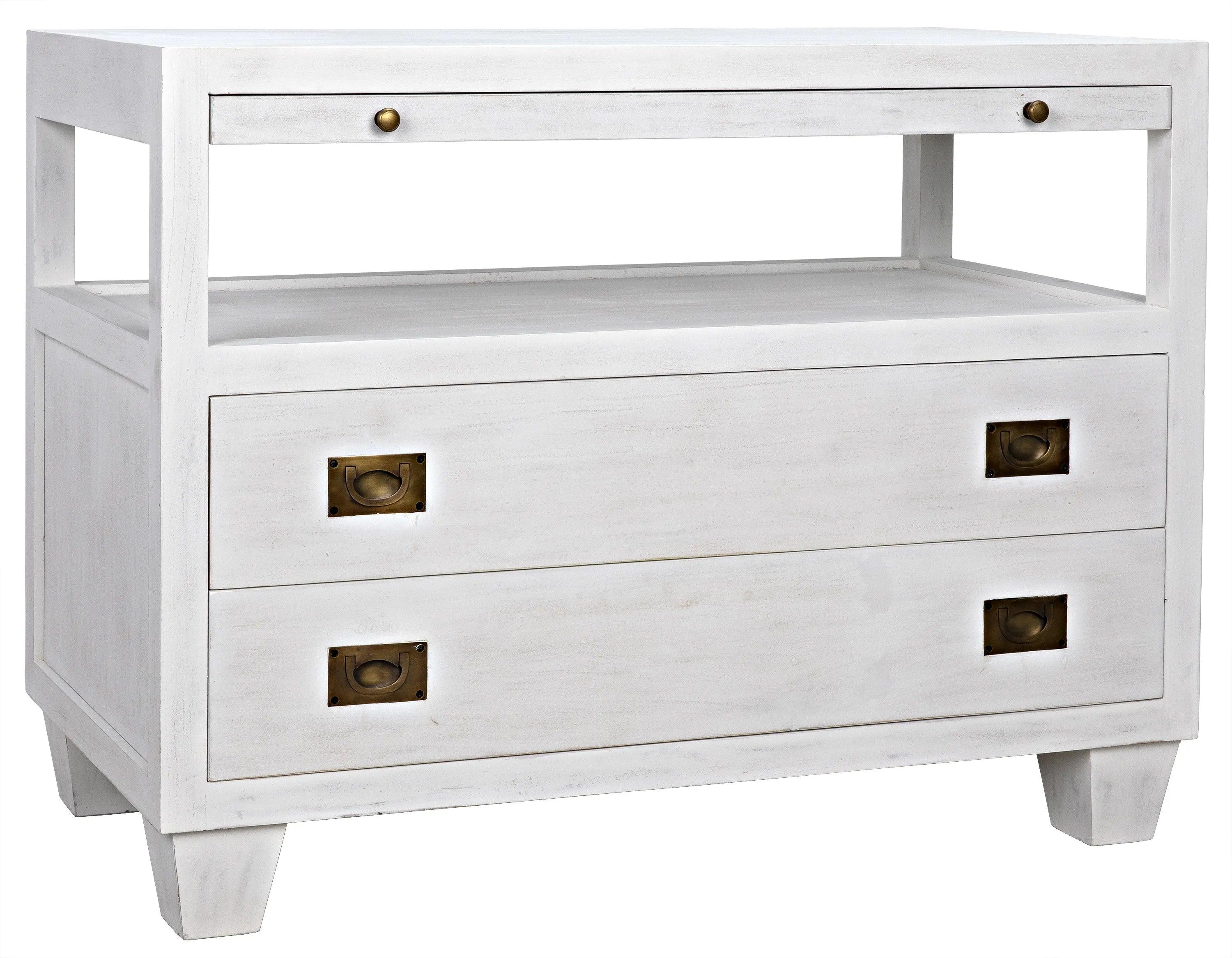 2-Drawer Side Table with Sliding Tray, White Wash - Frankwebs