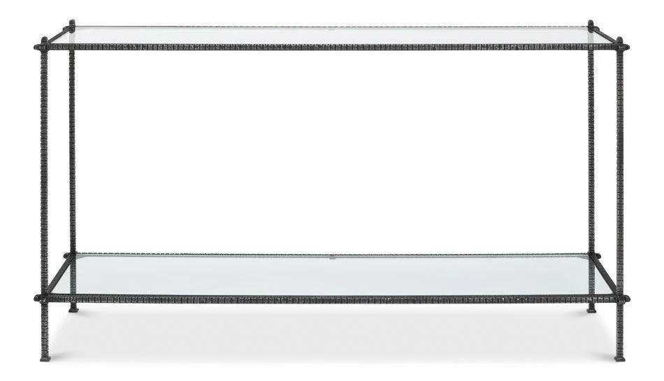 Hand Chased Iron Console Tble - Glass Top - Frankwebs