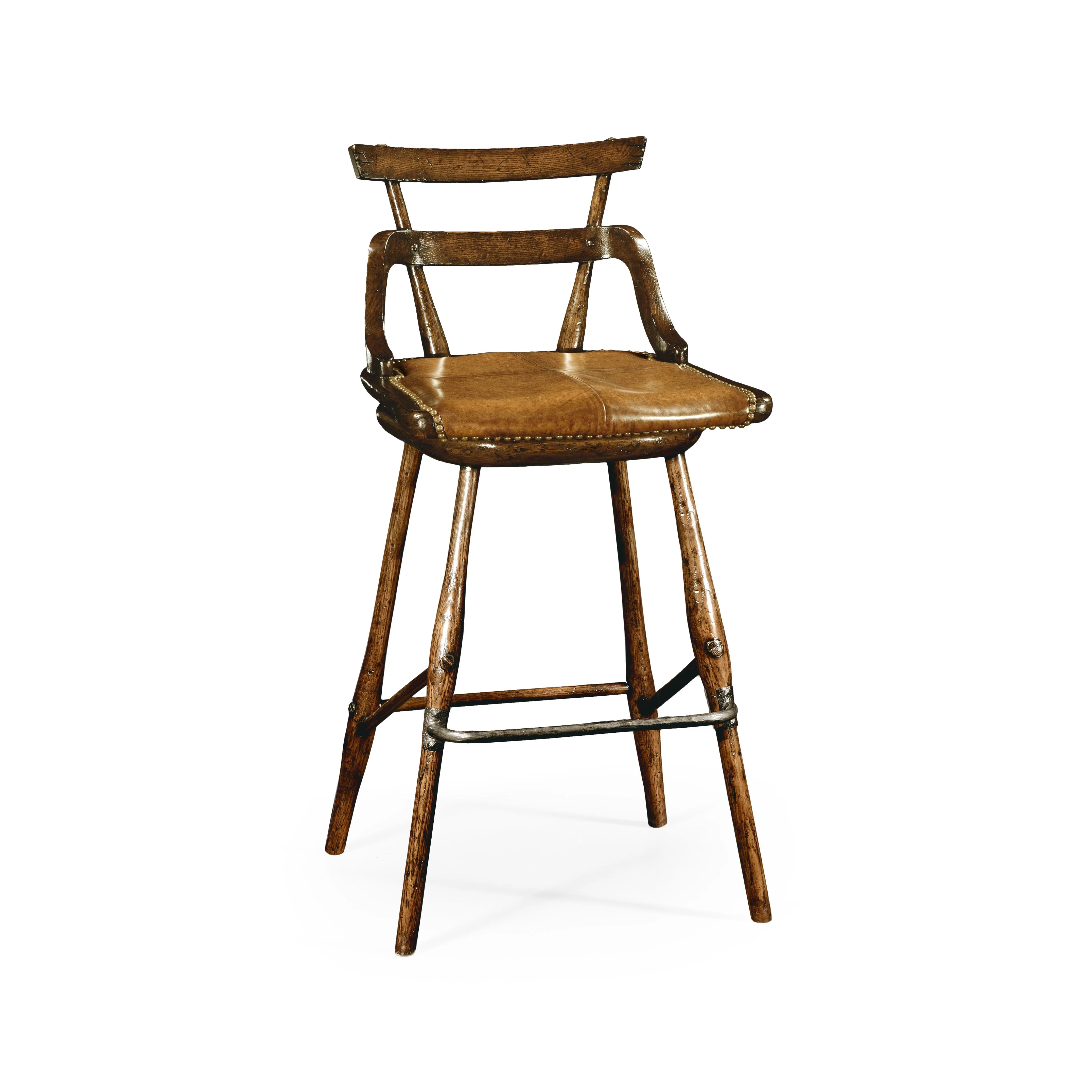 Buckingham Oak Studded Leather Barstool - Frankwebs