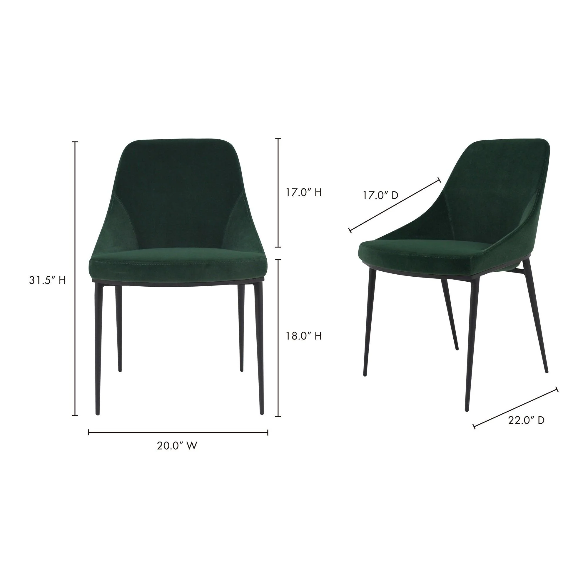 Sedona Dining Chair Green Velvet - Set Of Two - Frankwebs