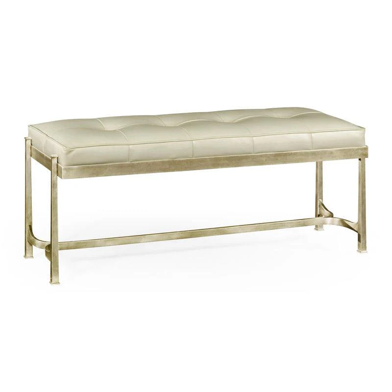 Luxe Silver Iron & Cream Leather Bench - Frankwebs