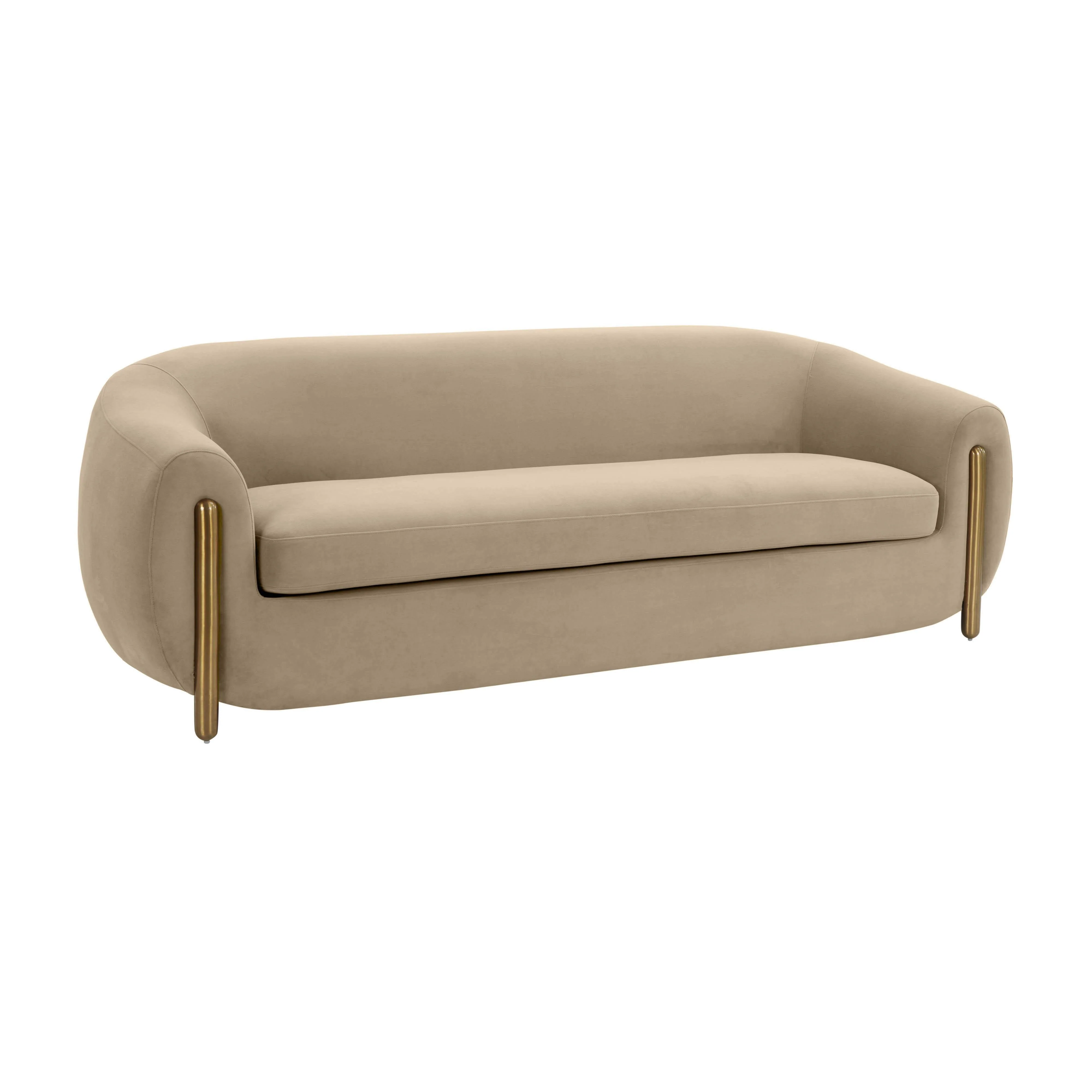 Lina Cafe Au Lait Brown Velvet Sofa - Frankwebs