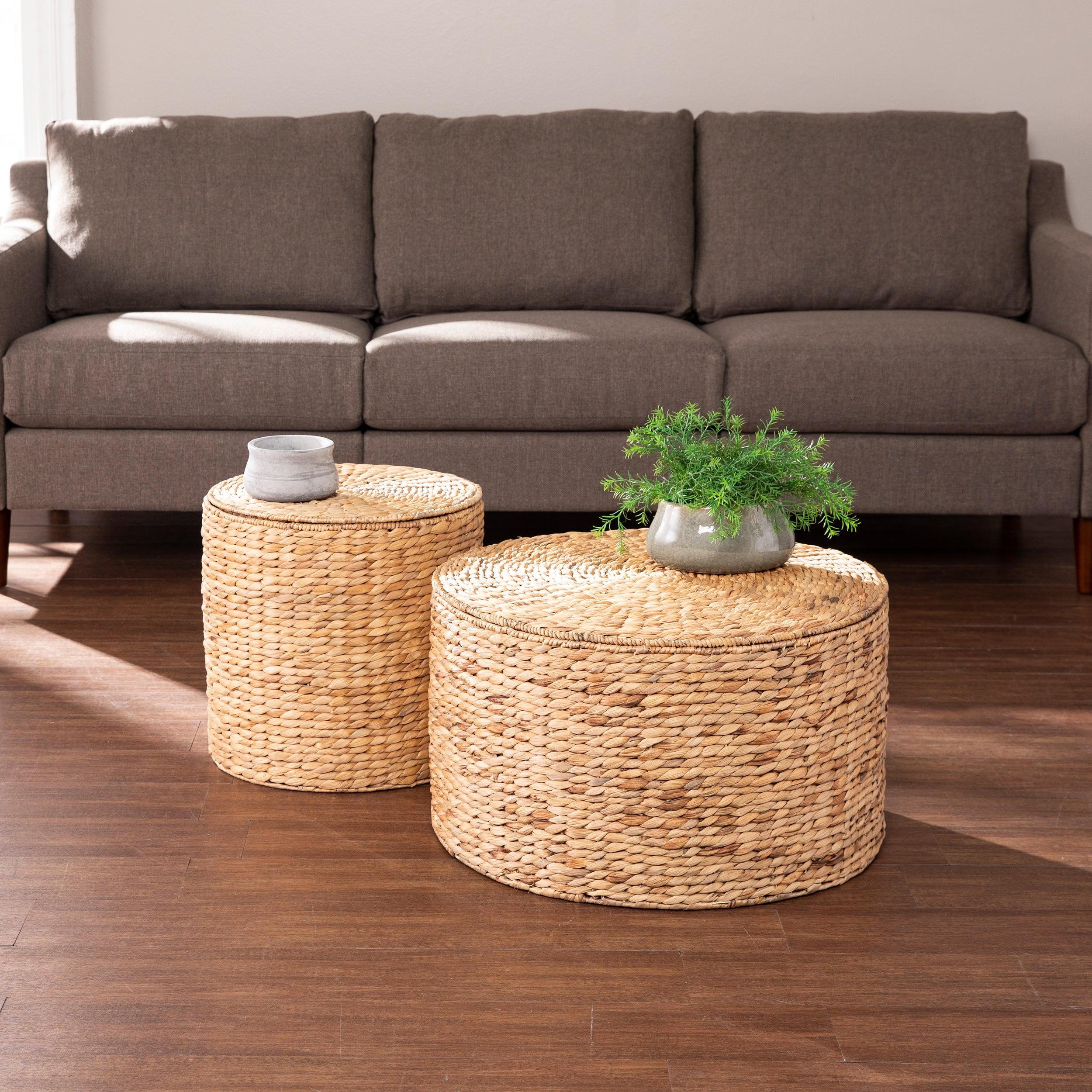 Satalia Round Water Hyacinth Storage Tables – 2pc Set - Frankwebs