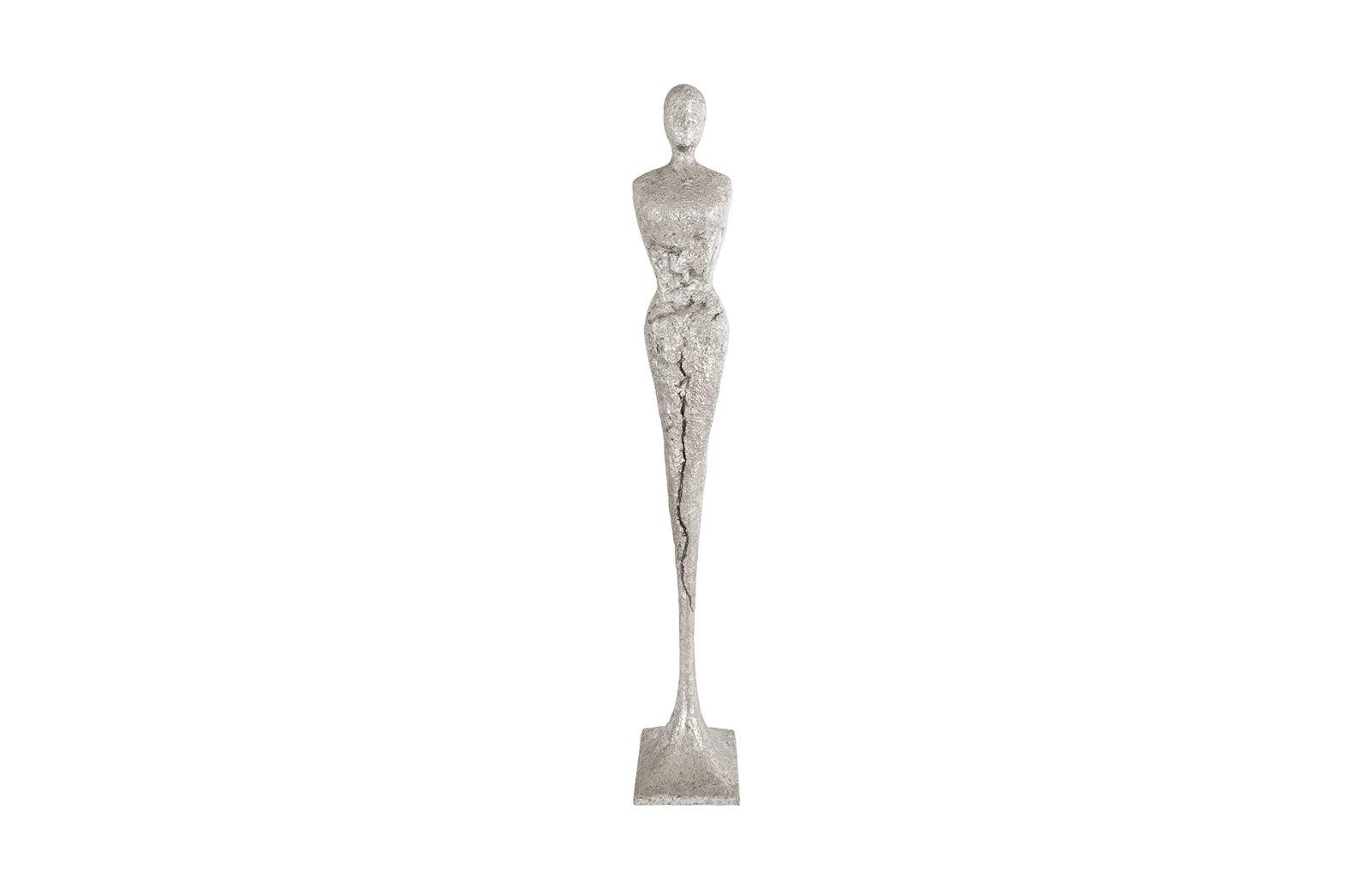 Tall Chiseled Female Sculpture, Resin, Silver Leaf - Frankwebs