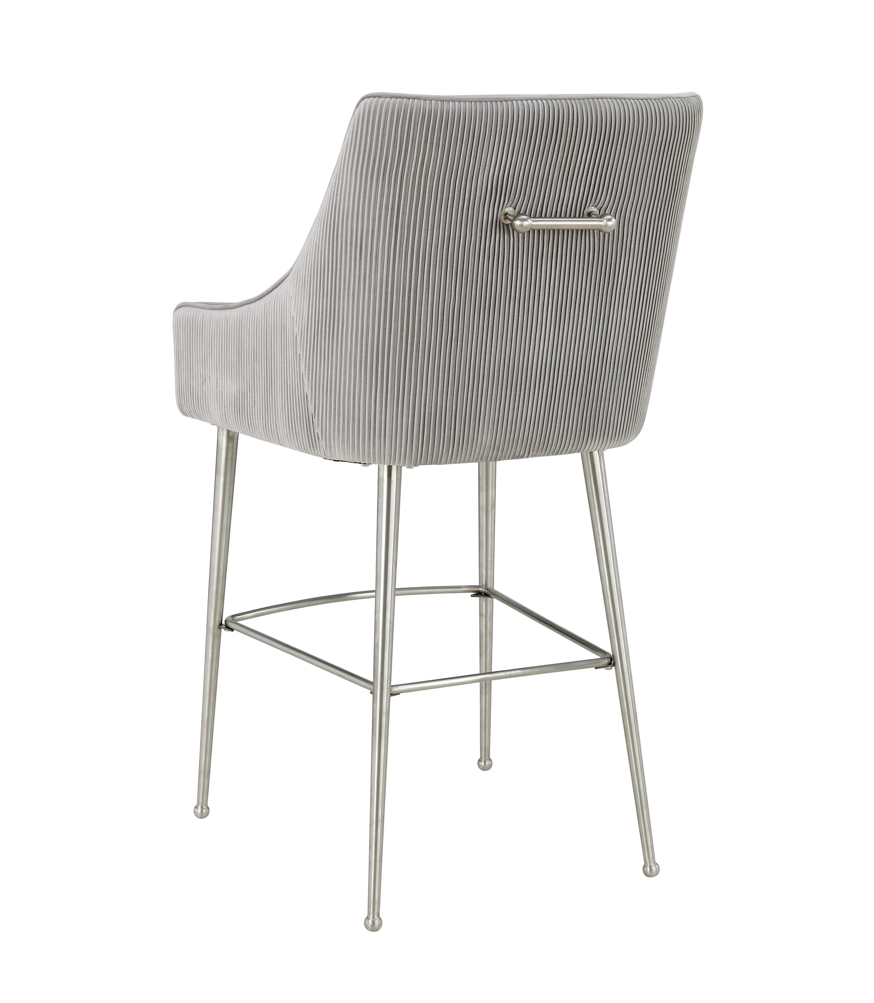 Beatrix Pleated Light Grey Velvet Bar Stool - Frankwebs